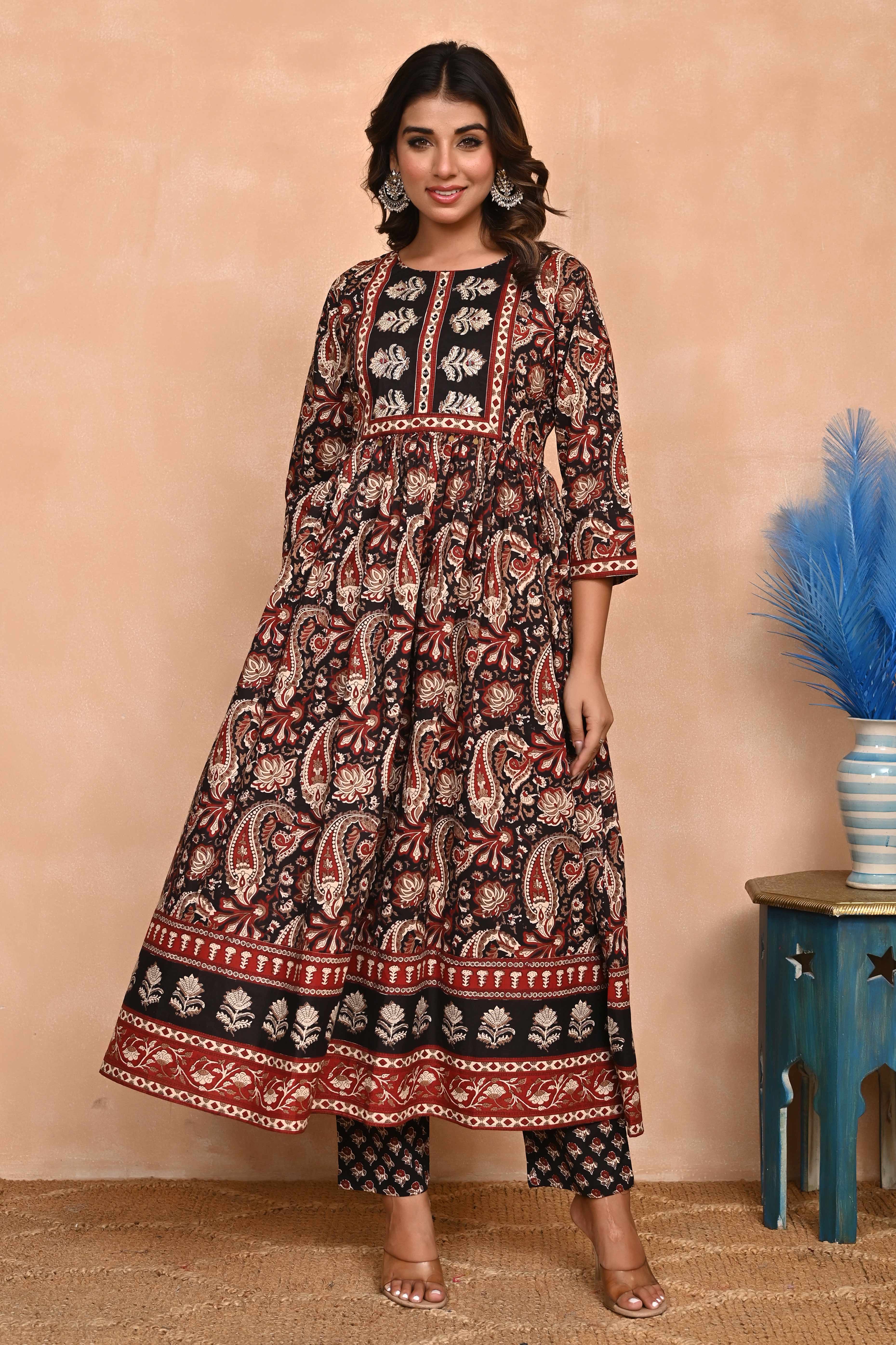 Regal Black Paisley Anarkali Suit in Breathable Cotton Fabric for Effortless Style - Image 8