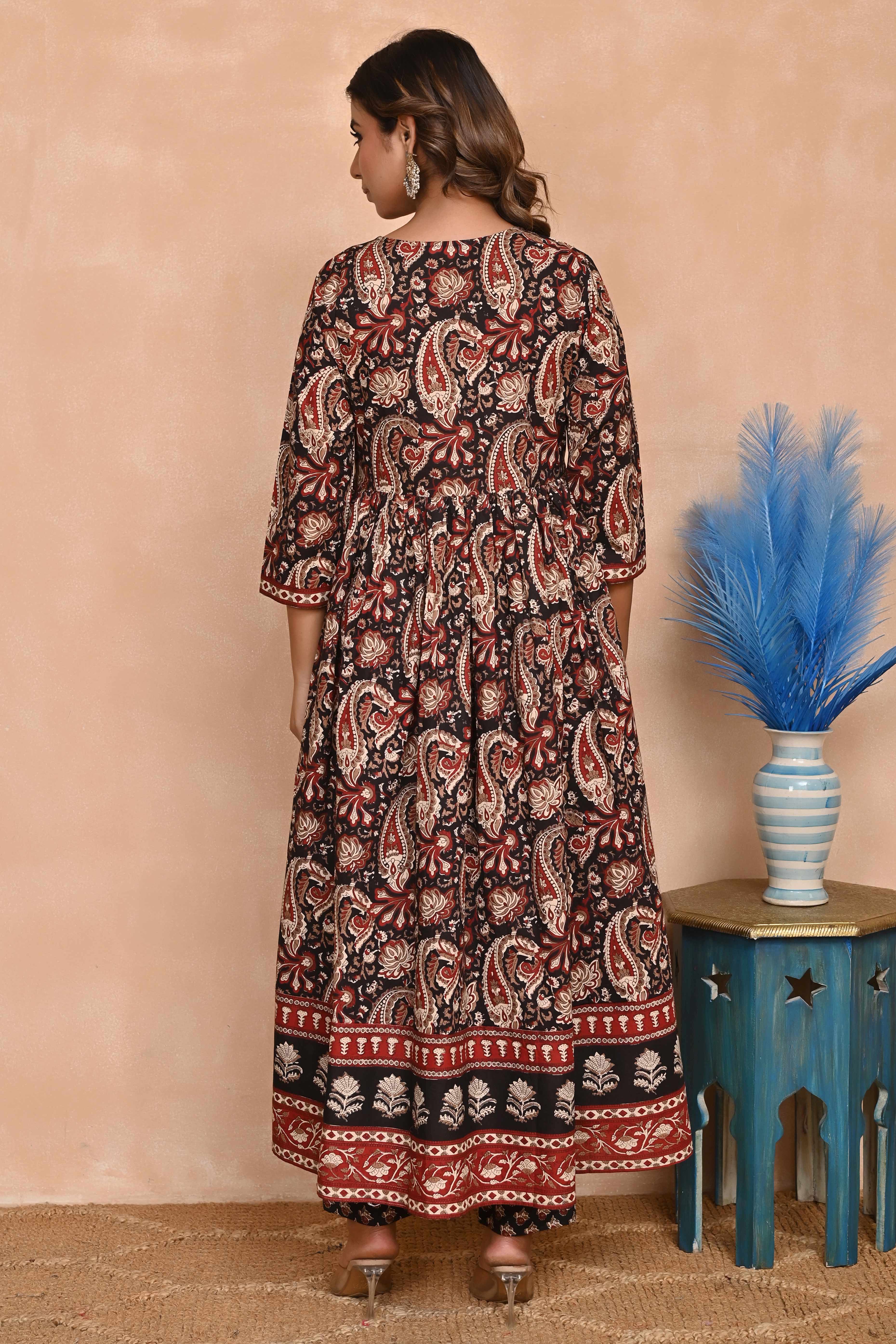 Regal Black Paisley Anarkali Suit in Breathable Cotton Fabric for Effortless Style - Image 9