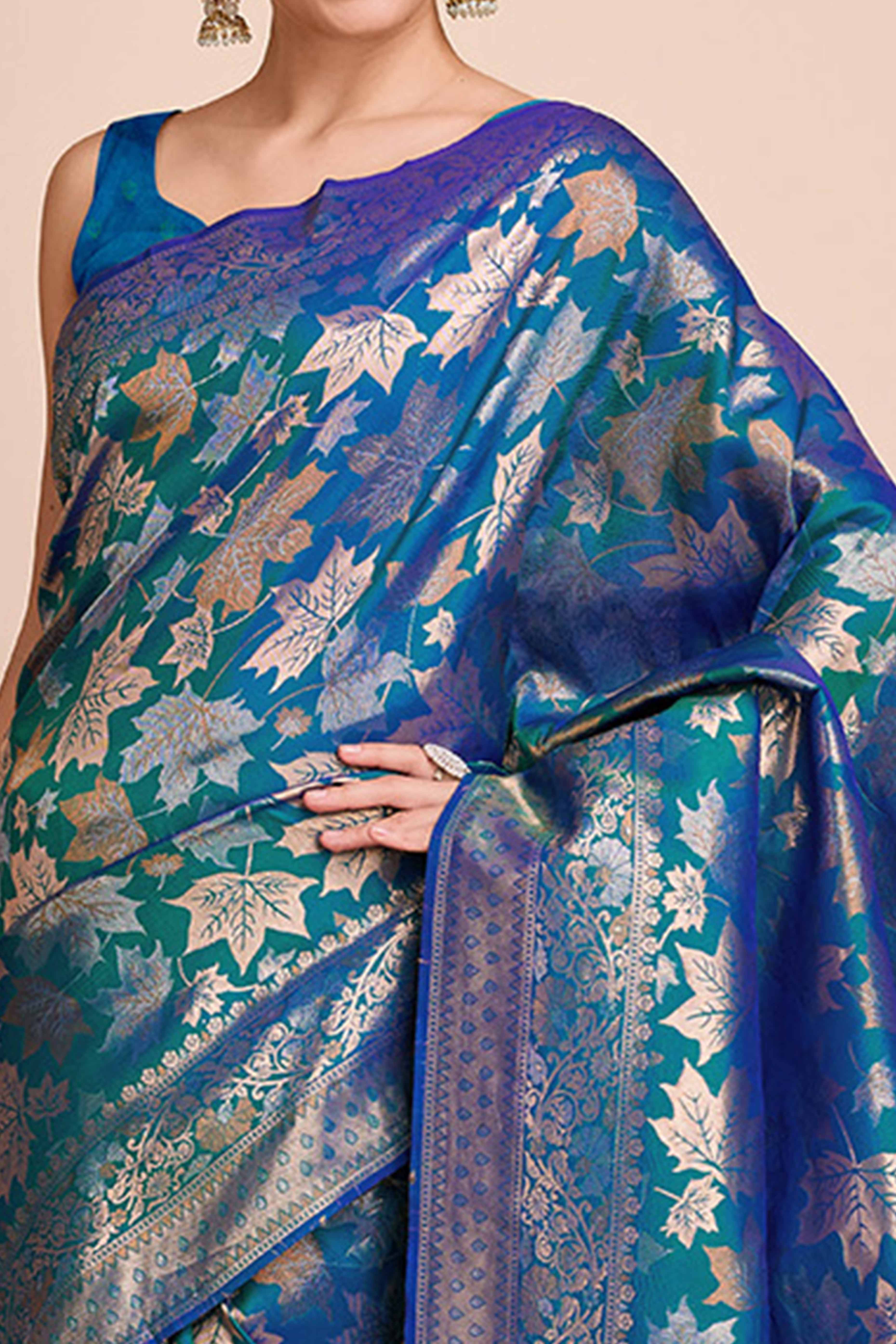 Regal Blue Zari Weaving Pure Silk Saree - Image 2