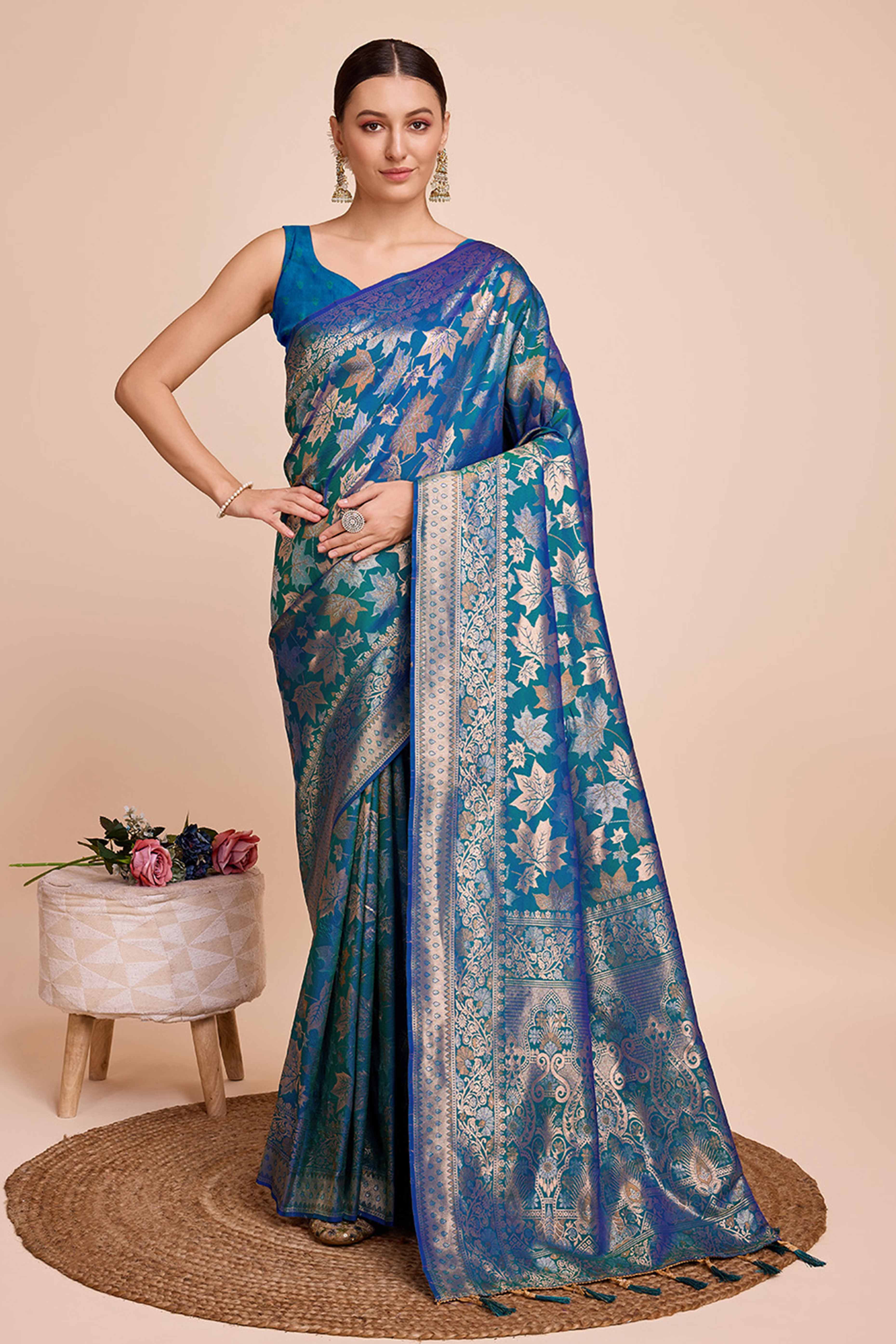 Regal Blue Zari Weaving Pure Silk Saree - Image 3