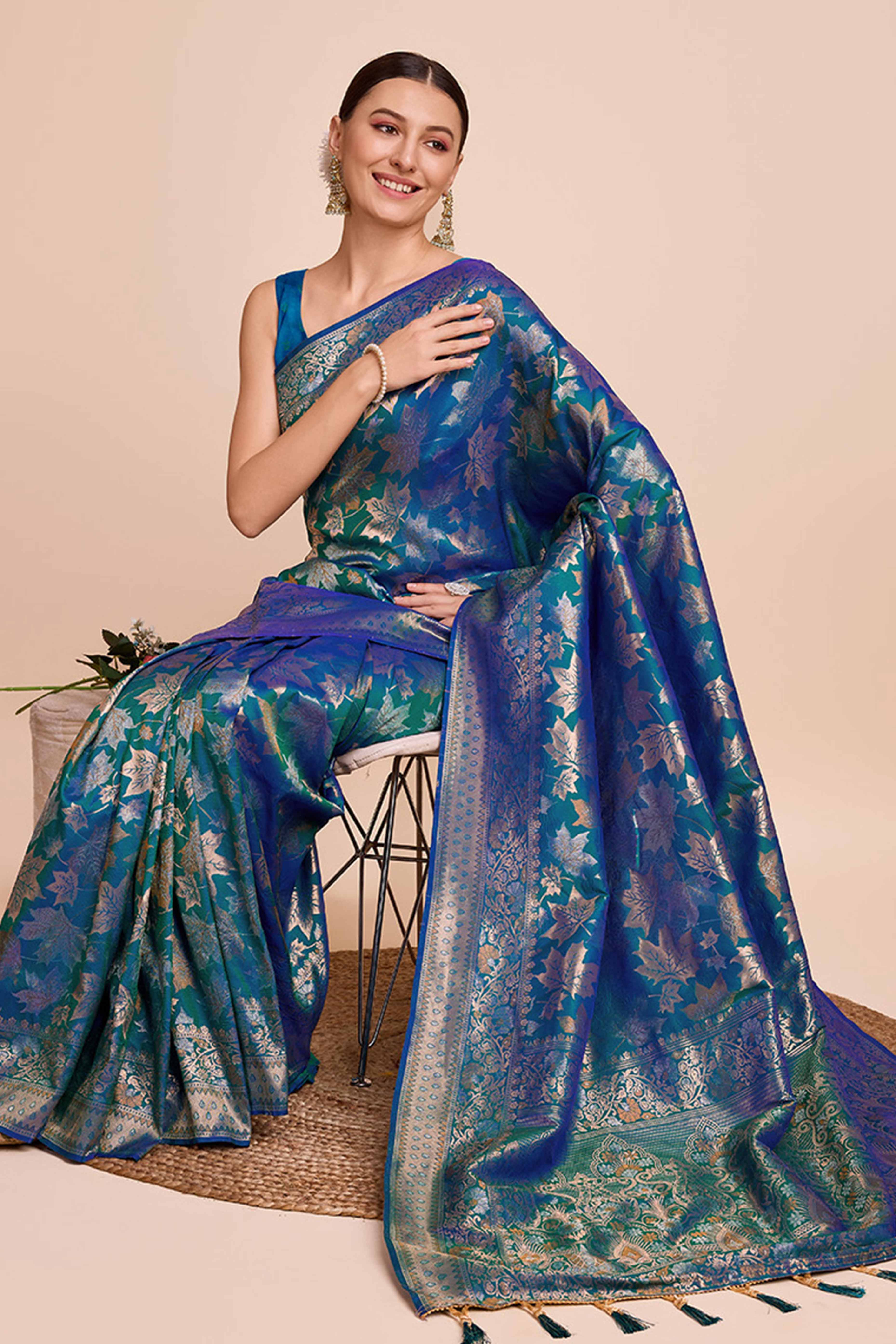 Regal Blue Zari Weaving Pure Silk Saree - Image 4