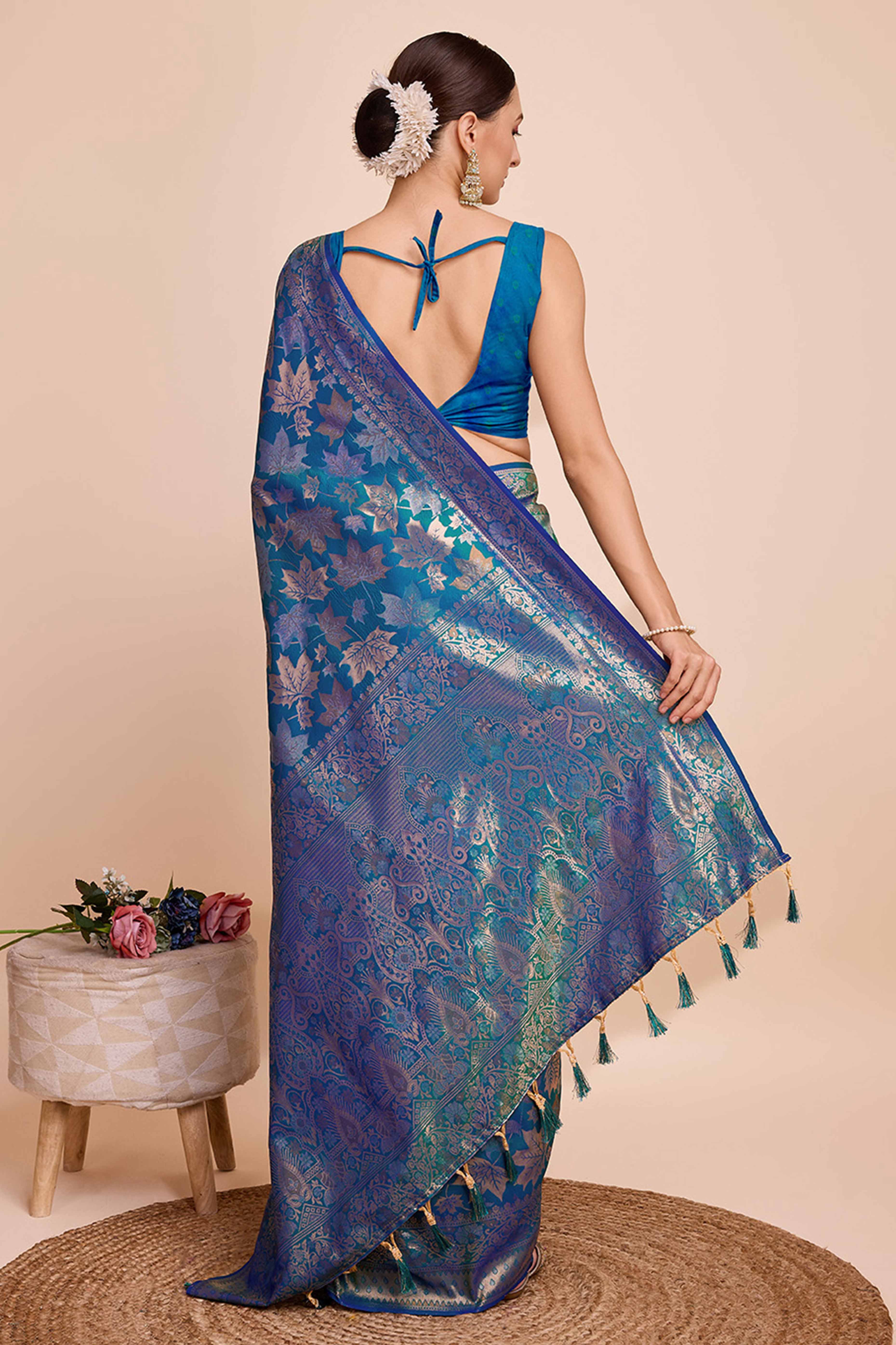 Regal Blue Zari Weaving Pure Silk Saree - Image 5