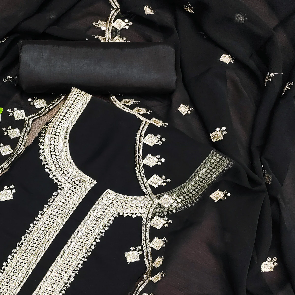 Rich Black Georgette Dress Material With Dazzling Sequins Embroidery - Image 2