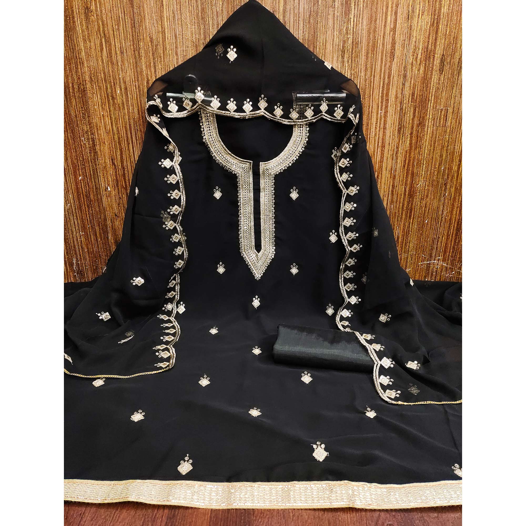 Rich Black Georgette Dress Material With Dazzling Sequins Embroidery - Image 3