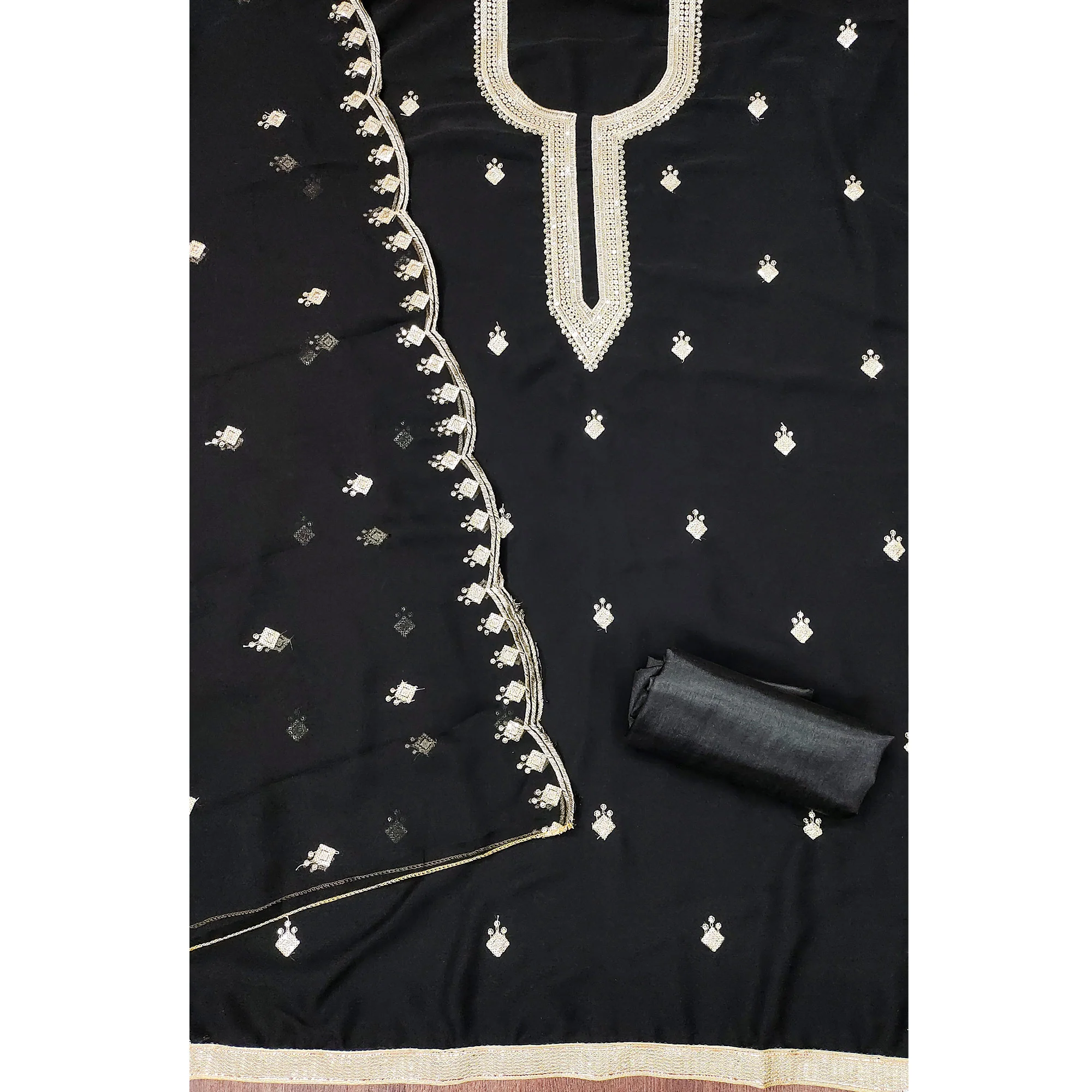 Rich Black Georgette Dress Material With Dazzling Sequins Embroidery - Image 4