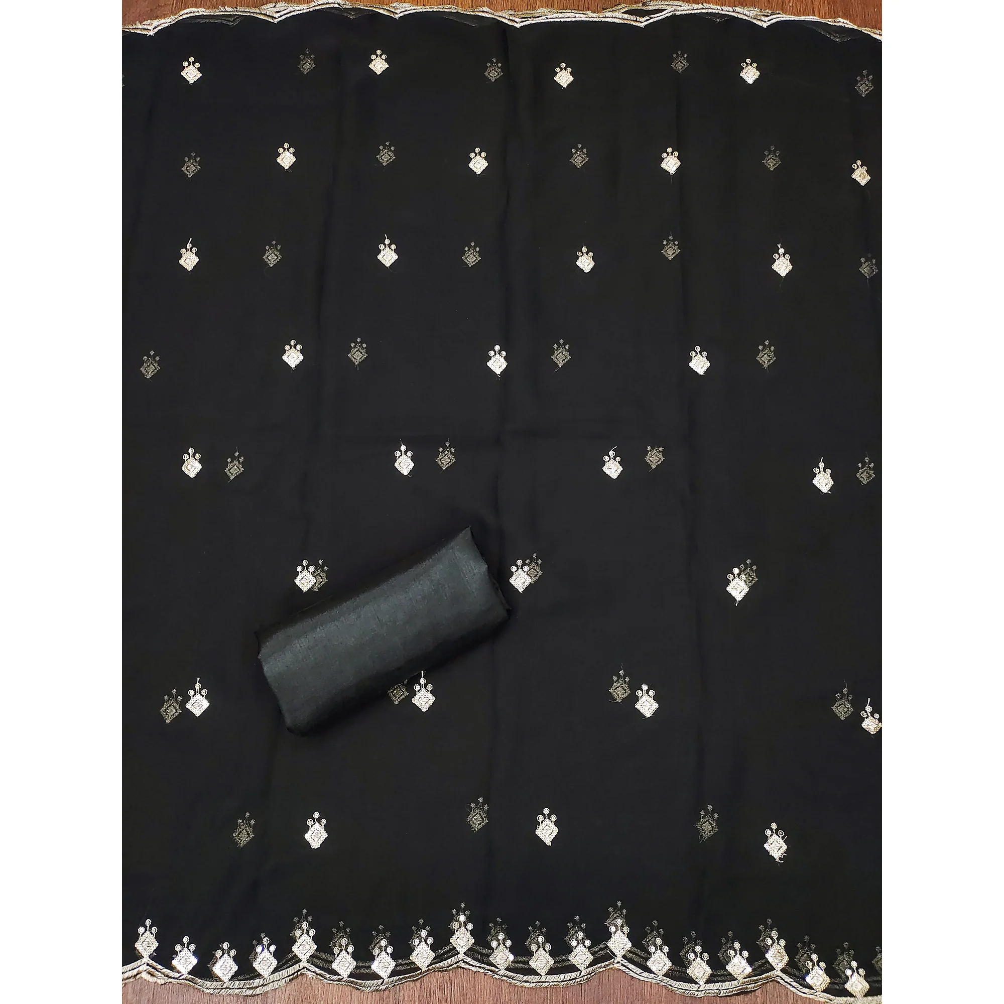 Rich Black Georgette Dress Material With Dazzling Sequins Embroidery - Image 5