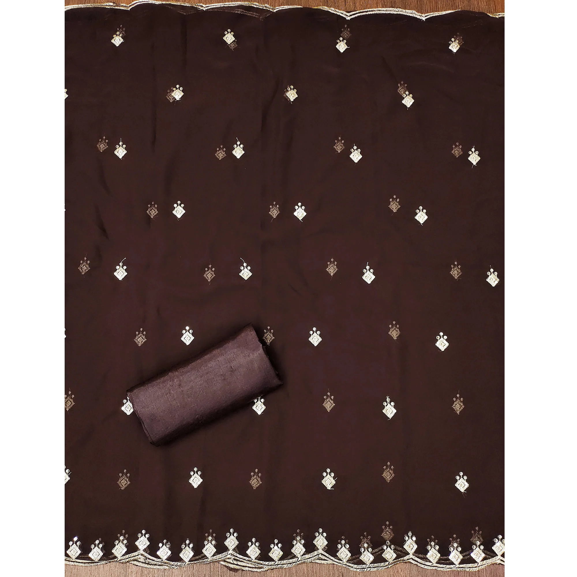 Rich Dark Brown Georgette Dress Material With Dazzling Sequins Embroidery - Image 5