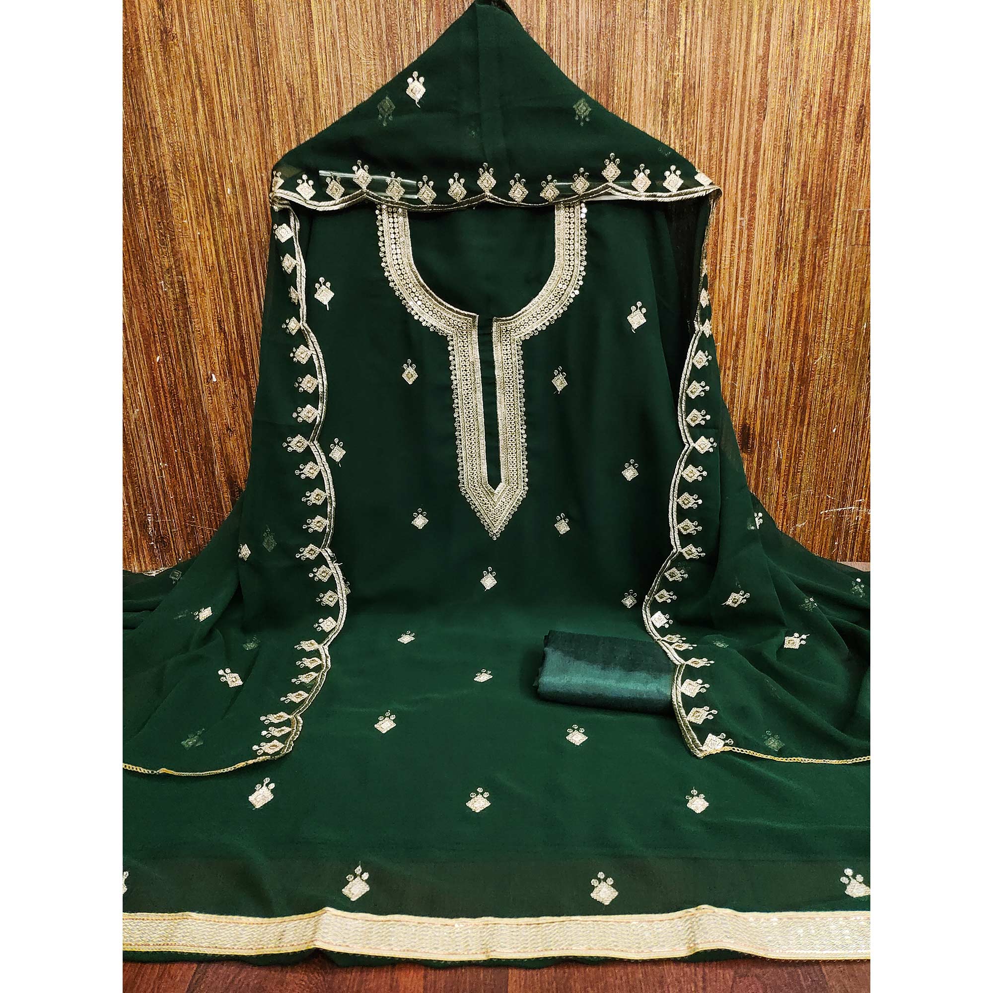 Rich Green Georgette Dress Material With Dazzling Sequins Embroidery - Image 3