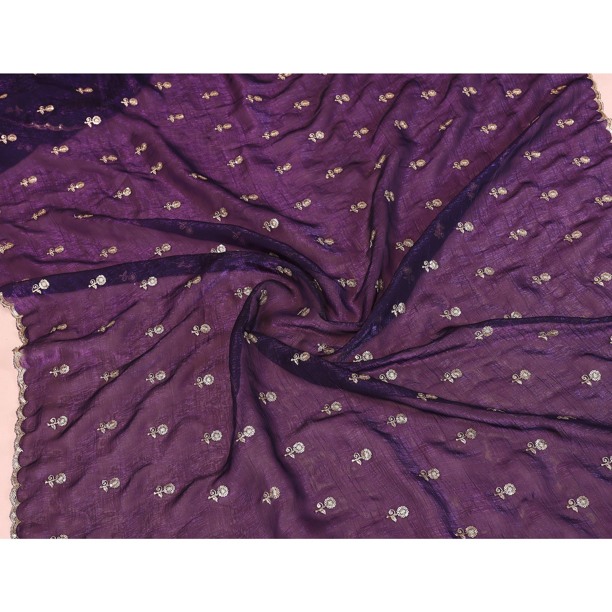 Rich Purple Silk Blend Saree with Intricate Floral Sequins Embroidery – A Glamorous Statement Piece - Image 8