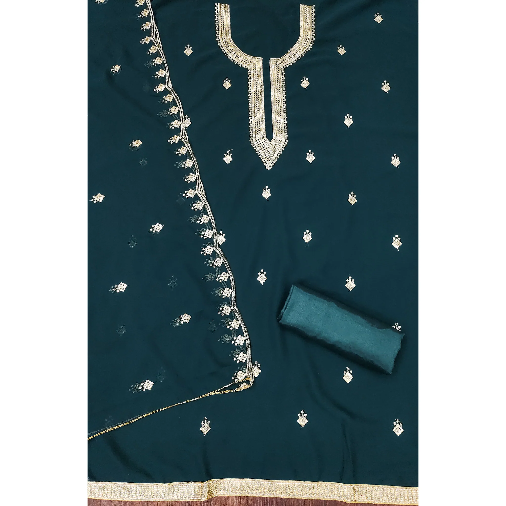 Rich Teal Georgette Dress Material With Dazzling Sequins Embroidery - Image 4