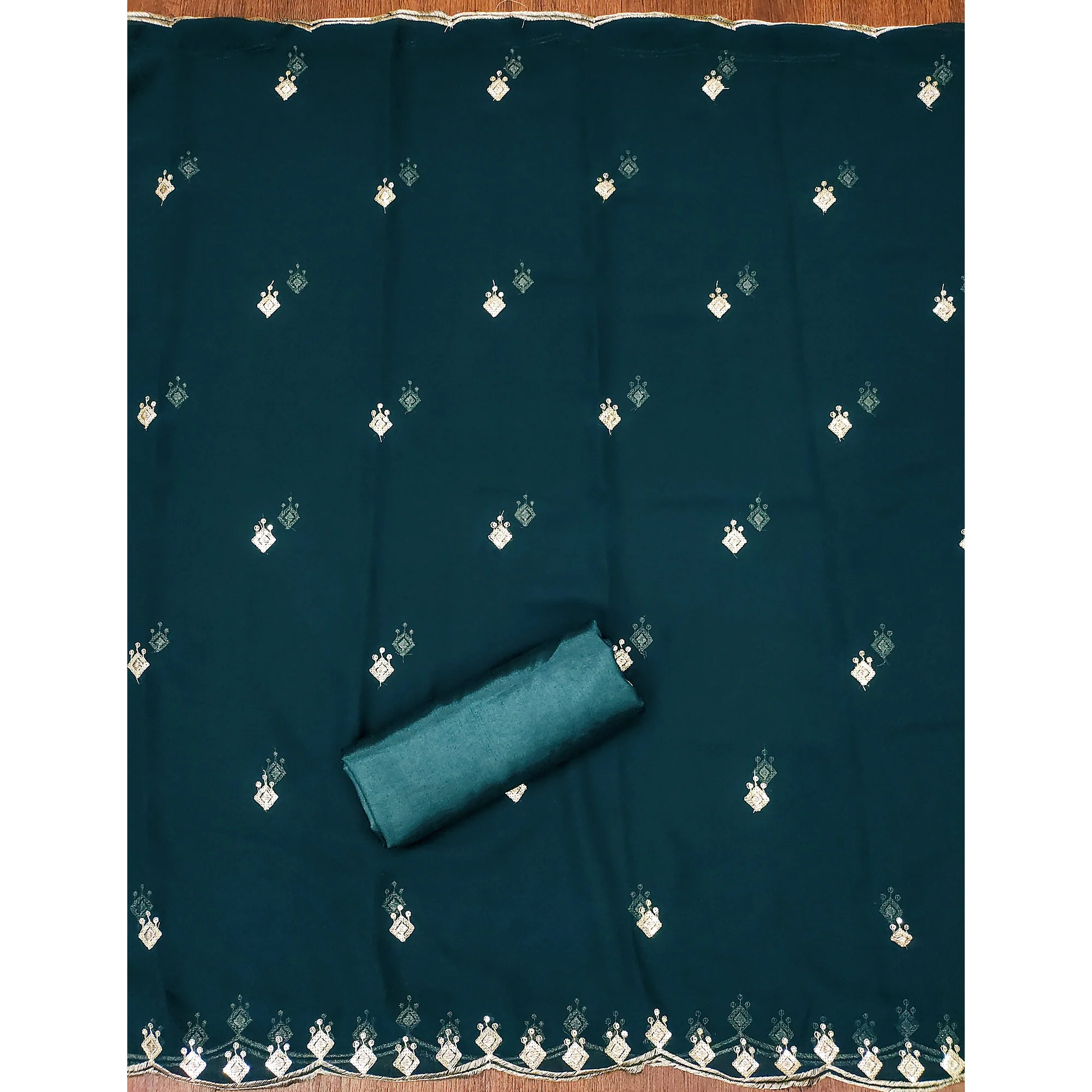 Rich Teal Georgette Dress Material With Dazzling Sequins Embroidery - Image 5