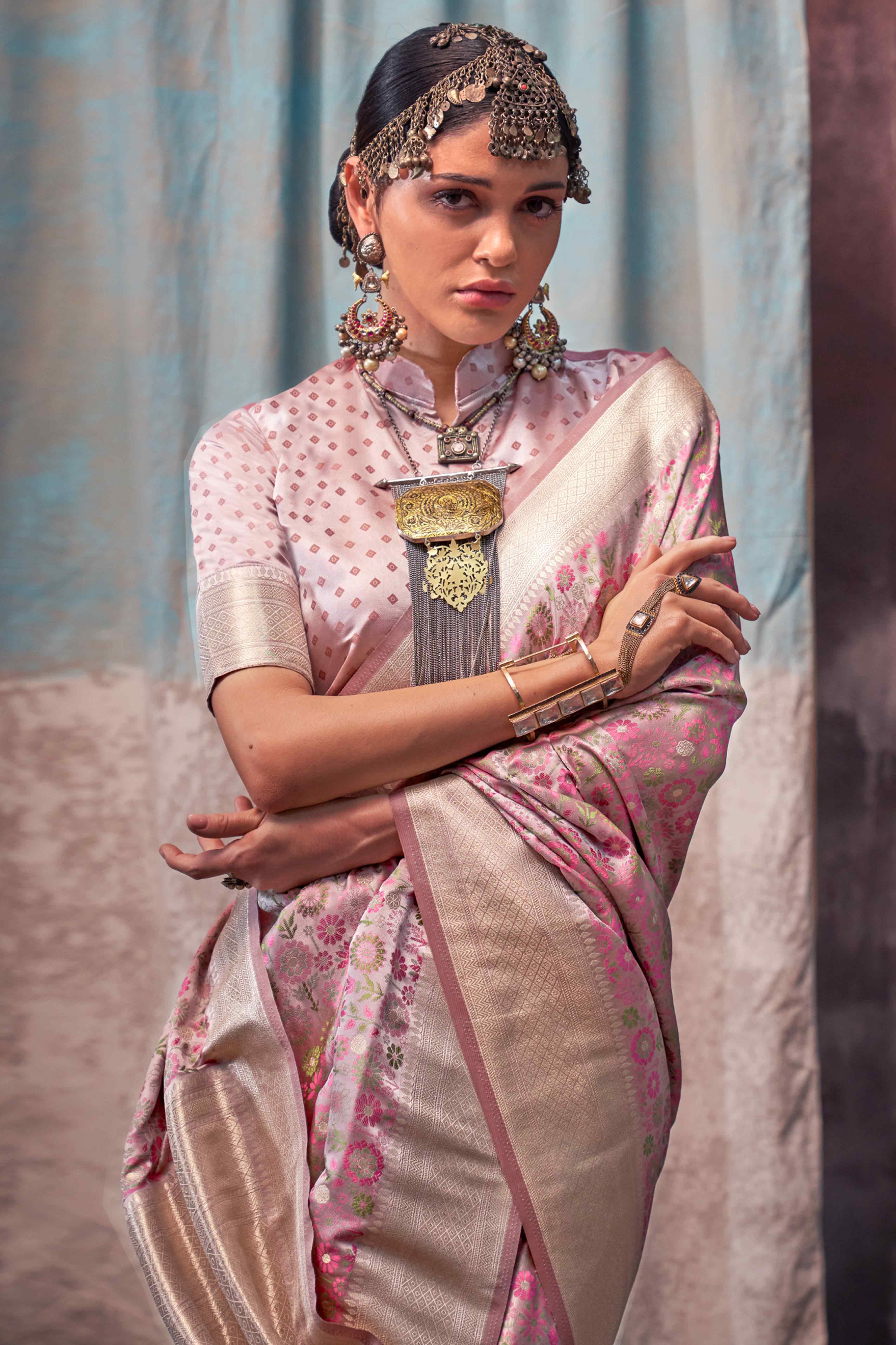 Rosy Brown Handloom Woven Pure Satin Saree - Image 3