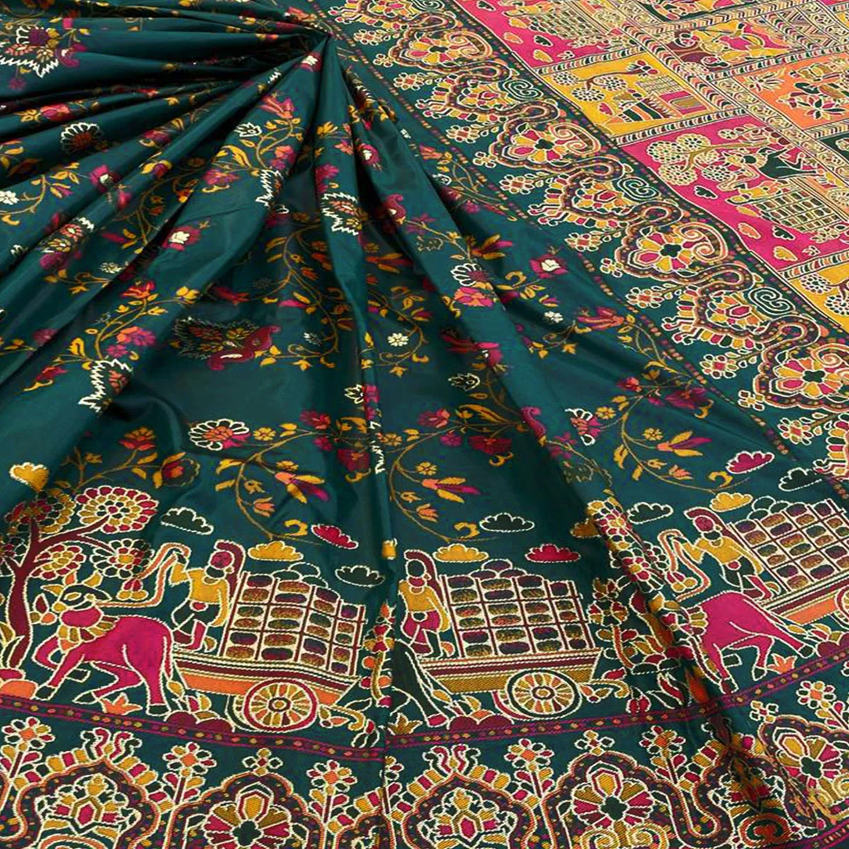 Royal Dark Green Pashmina Silk Saree with Rajwadi Zari Weaving - Image 2