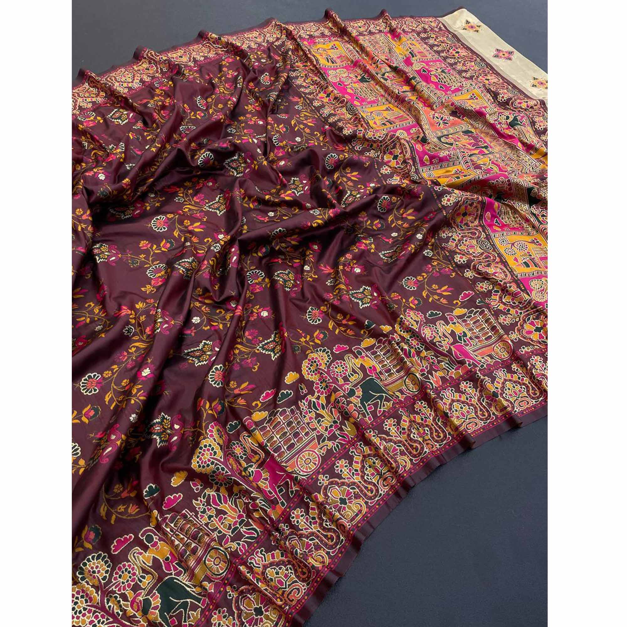 Royal Maroon Pashmina Silk Saree with Rajwadi Zari Weaving - Image 3