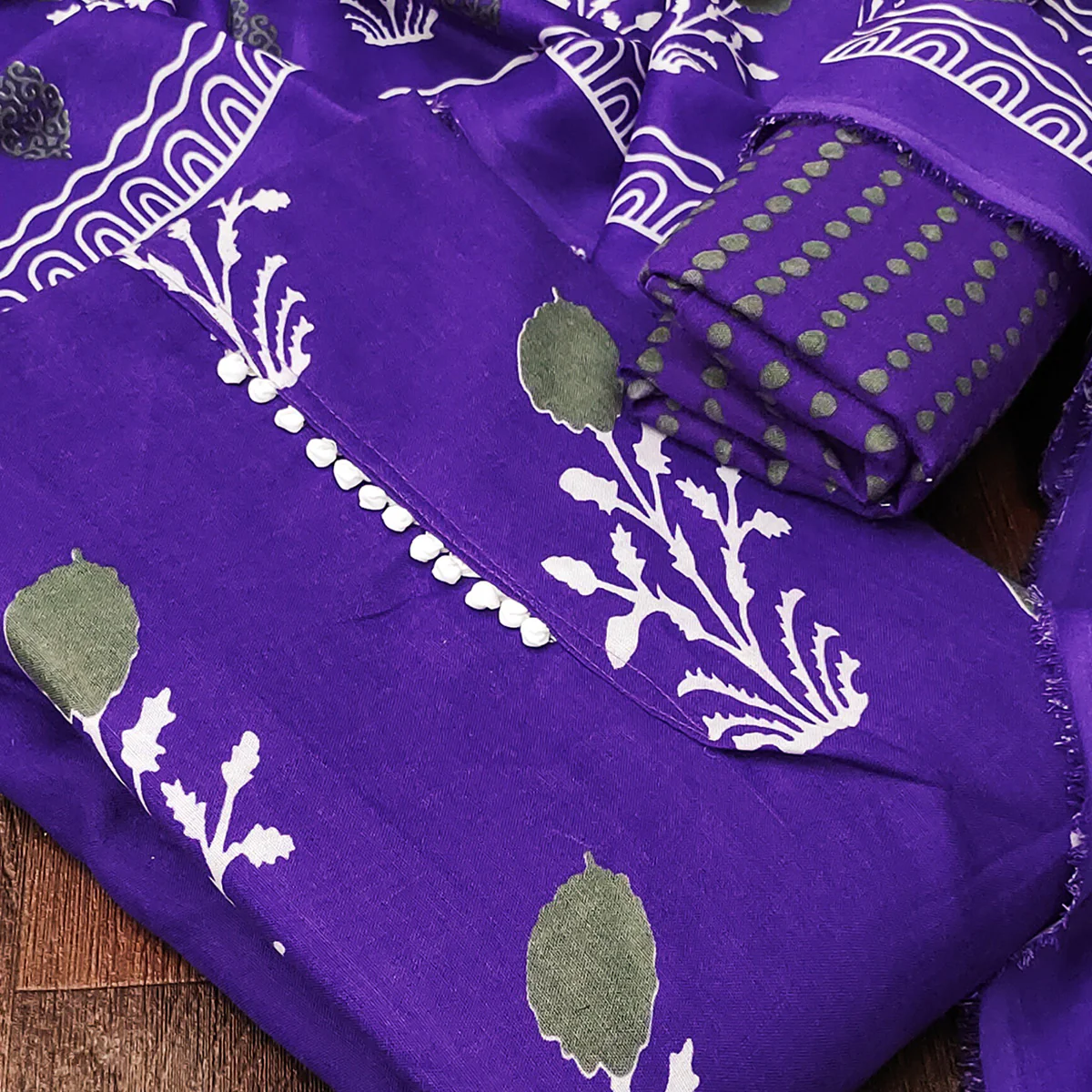 Royal Purple Cotton Blend Dress Material Designed With Beautiful Floral Prints - Image 2