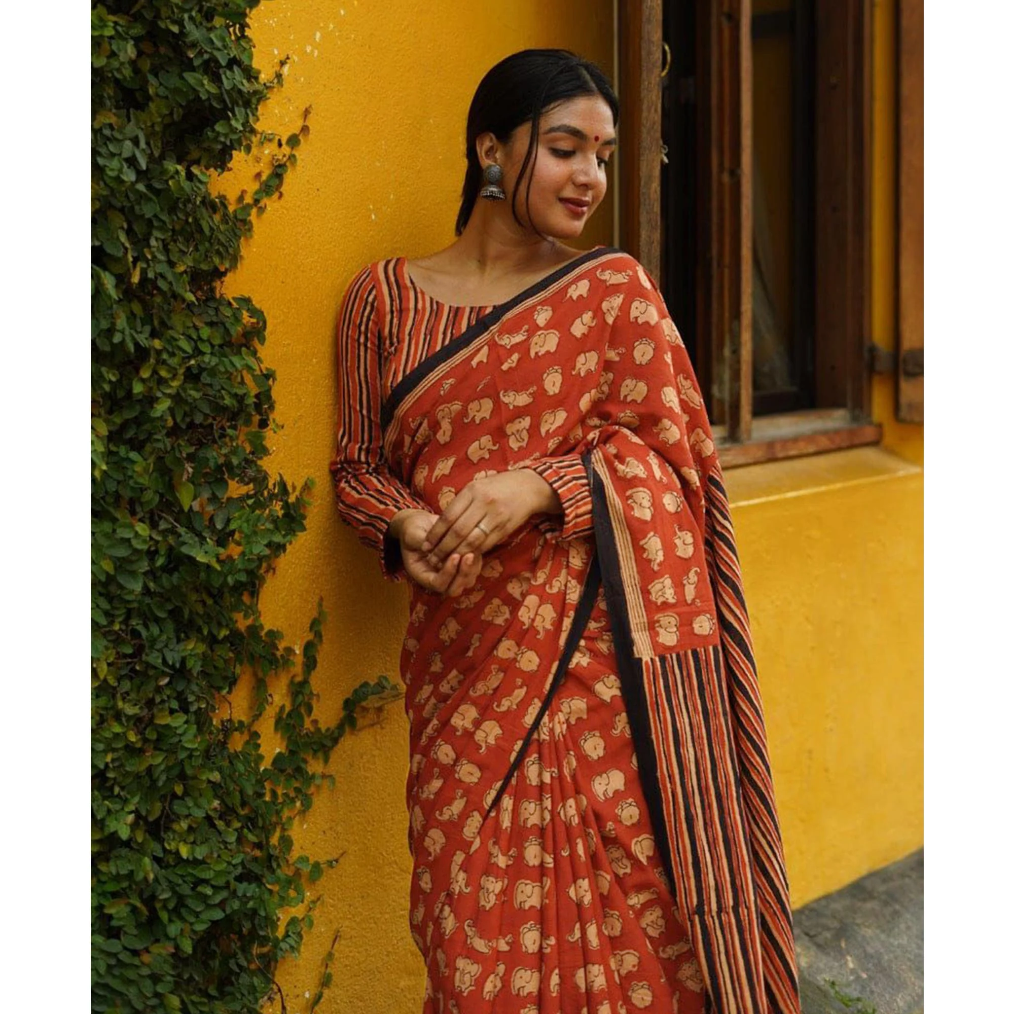 Rust Kalamari Printed Chanderi Saree - Image 4
