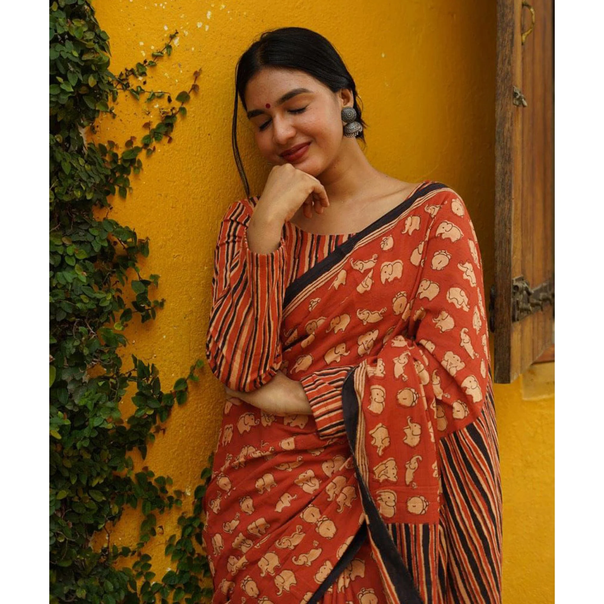 Rust Kalamari Printed Chanderi Saree - Image 5