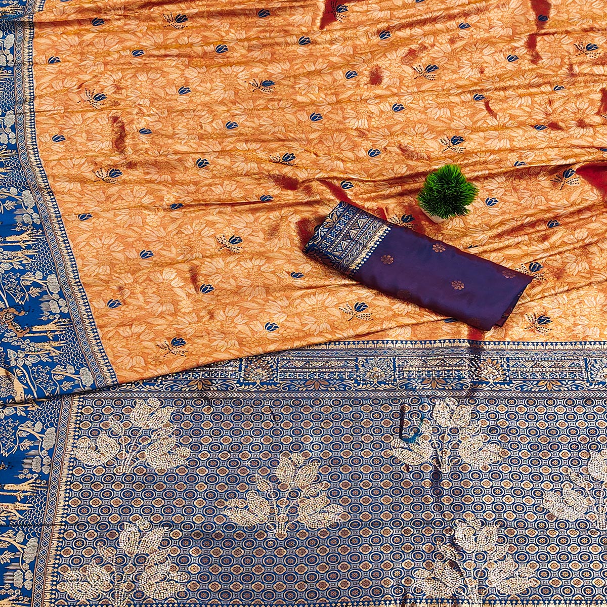 Rusty Orange Silk Blend Saree Featuring Elegant Floral Weaving Work & A Graceful Tassel Pallu - Image 2