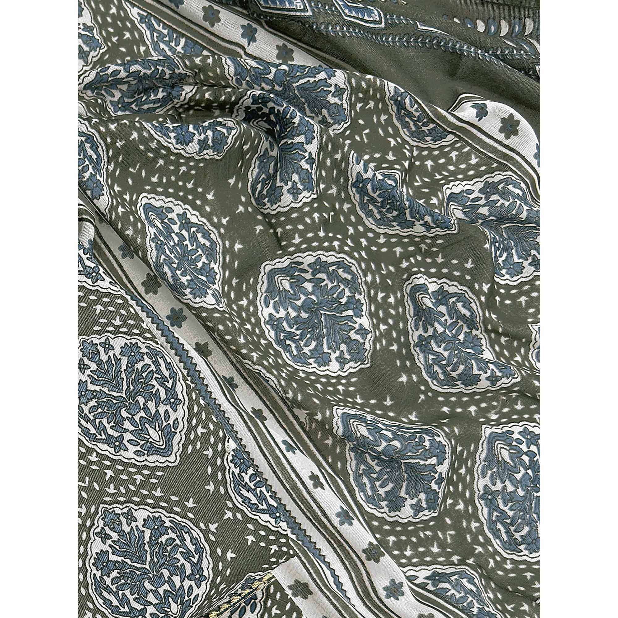 Sage Green Lightweight Pure Cotton Dress Fabric Featuring Delicate Floral Prints - Image 6