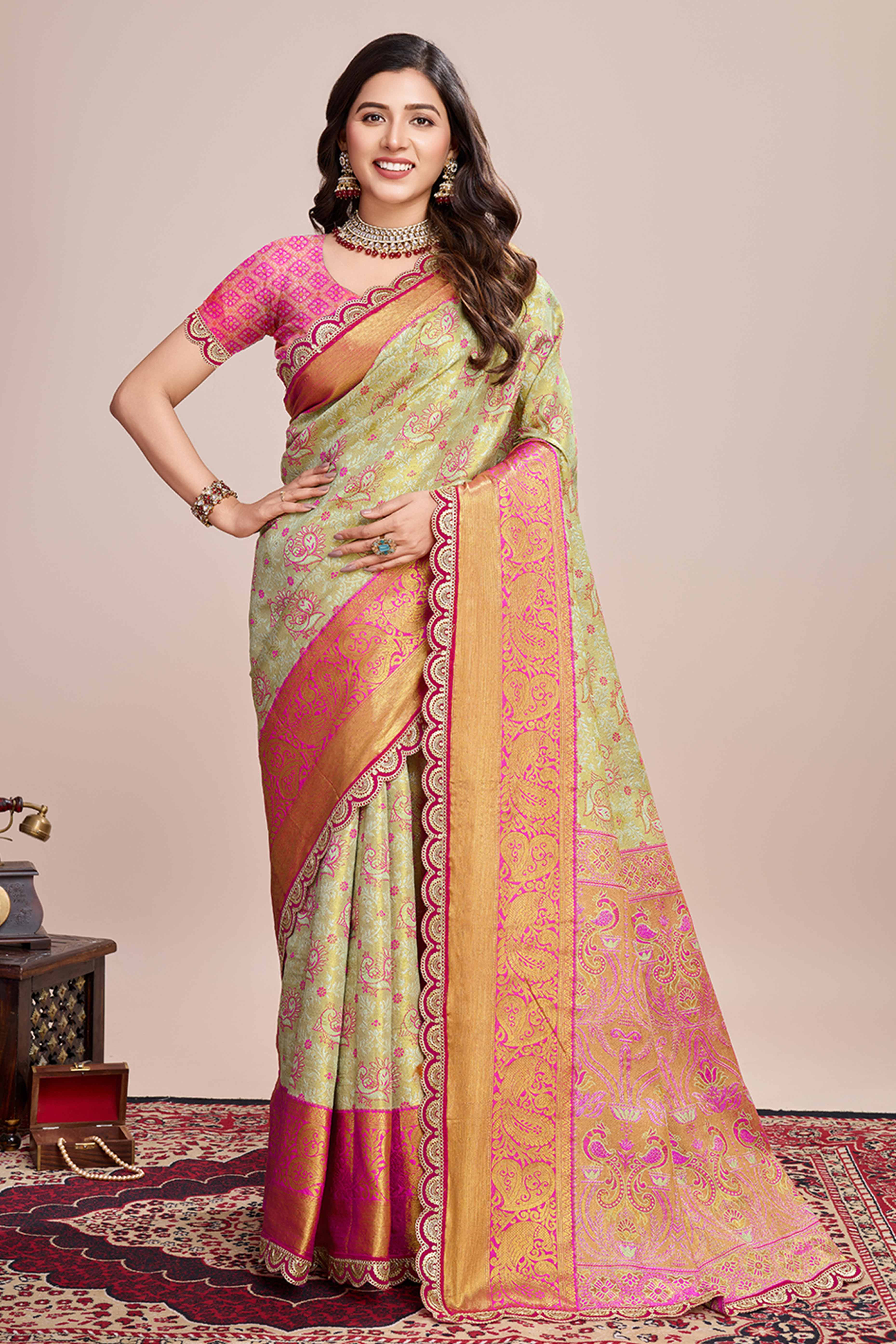 Sandy Brown Zari Weaving Kanjivaram Silk Saree - Image 3