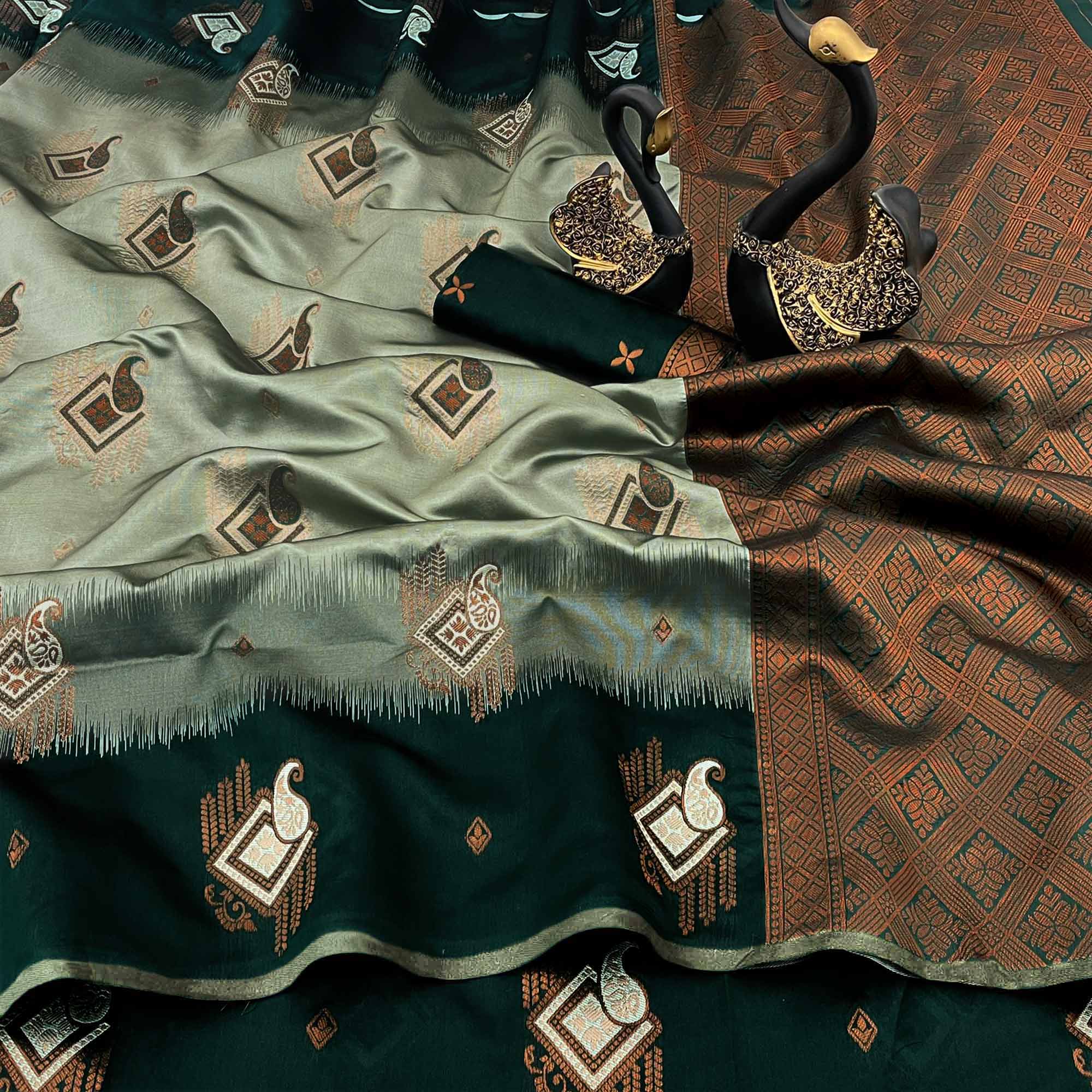 Sea Green Classic Tissue Silk Saree with Zari Weaving - Image 3