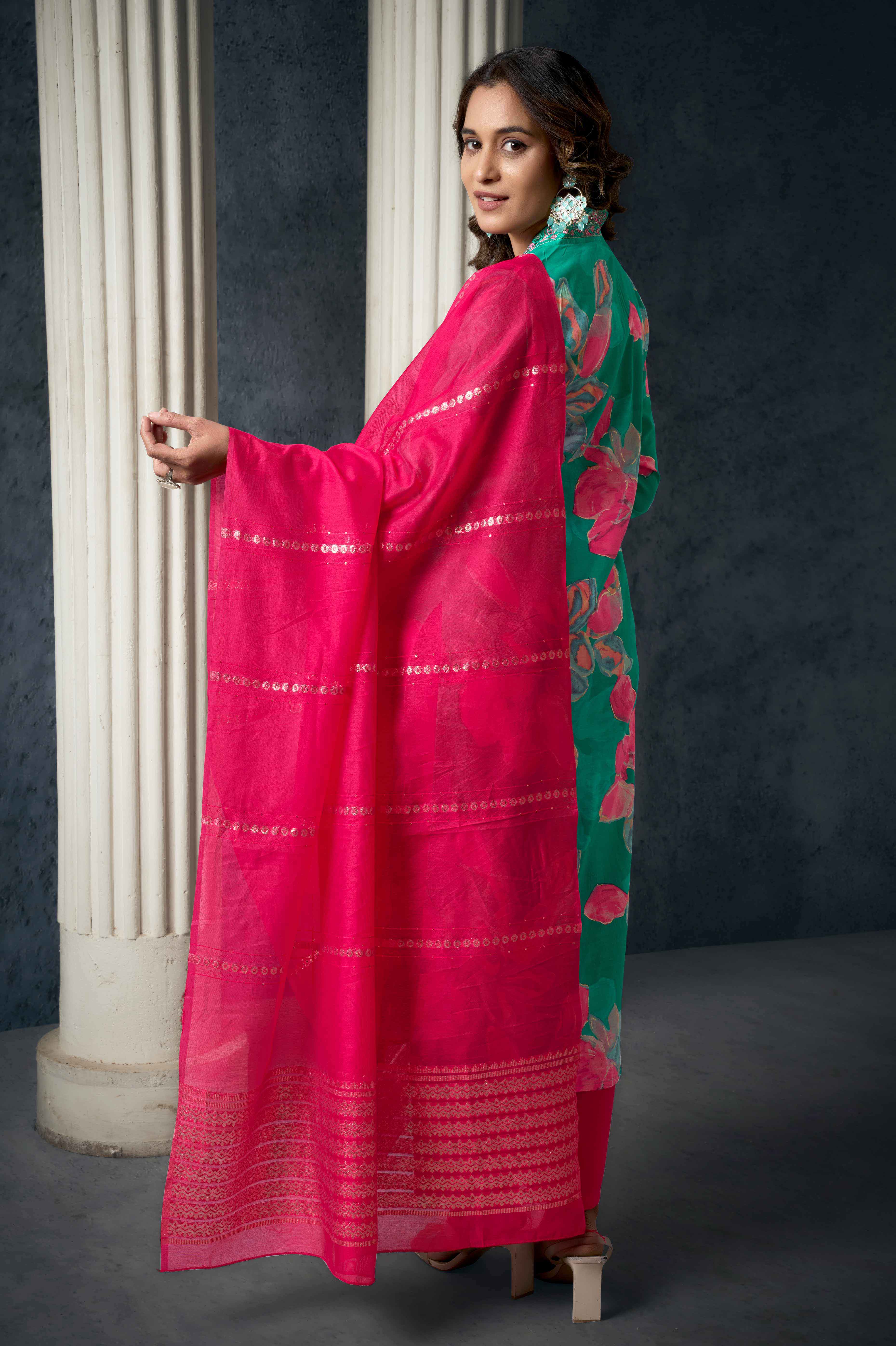 Sea Green Floral Printed Cotton Silk Straight Salwar Suit - Image 5