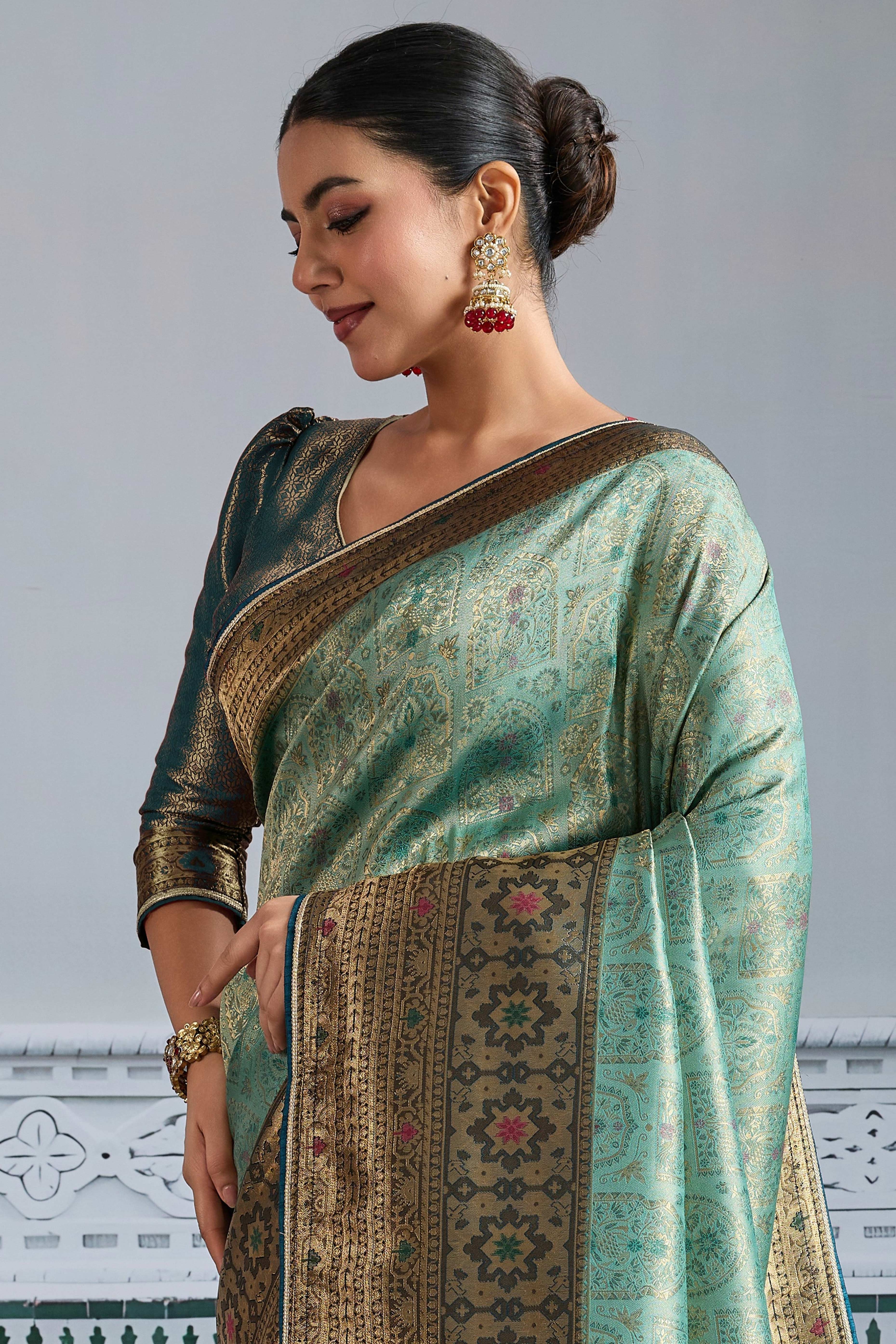 Sea Green Mul Silk Festive Kanjivaram Saree Showcasing Fine Zari Work and a Regal Finish - Image 5