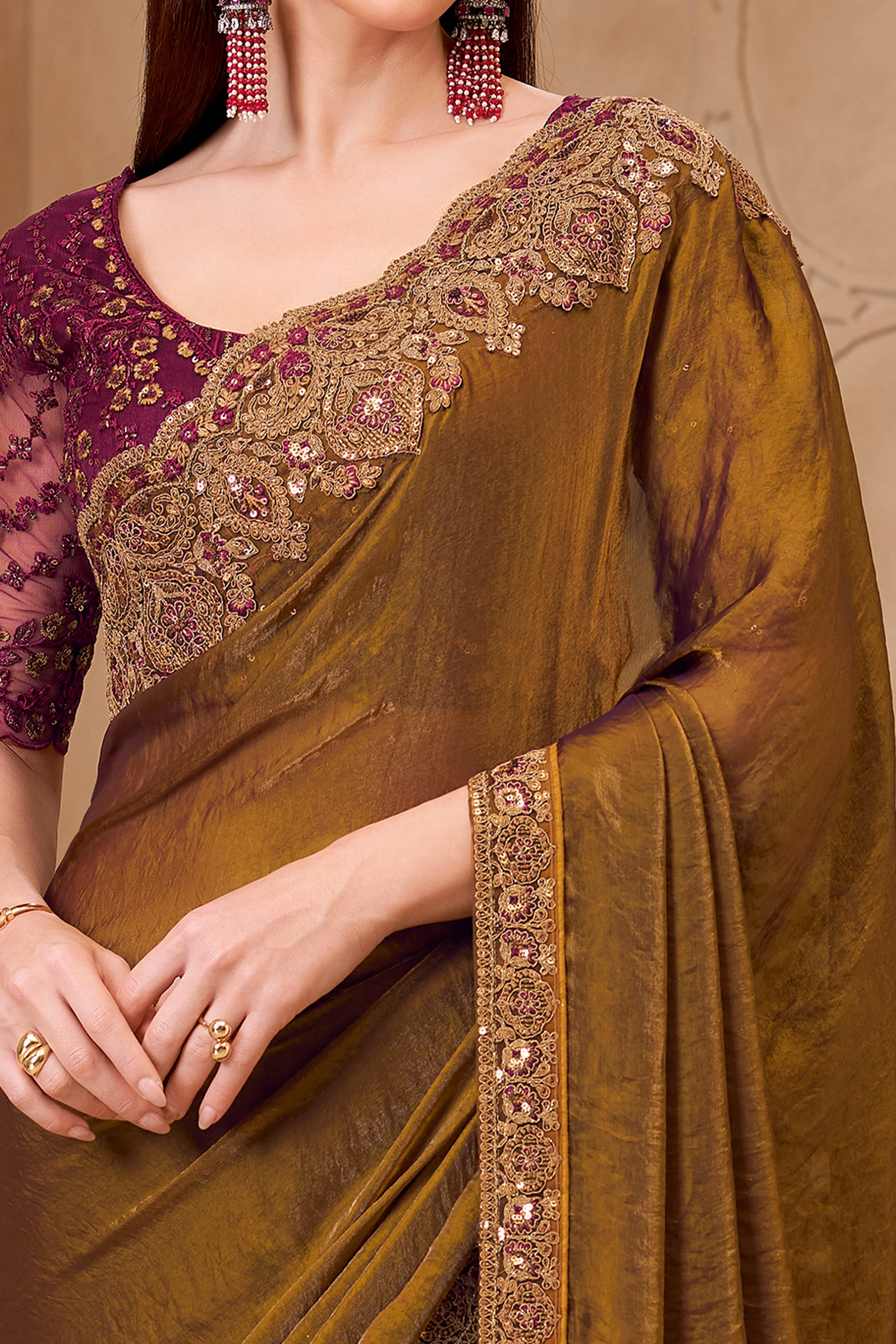 Shimmering Mehendi Green Georgette Saree with Graceful Thread Embellishment and Sequins - Image 2