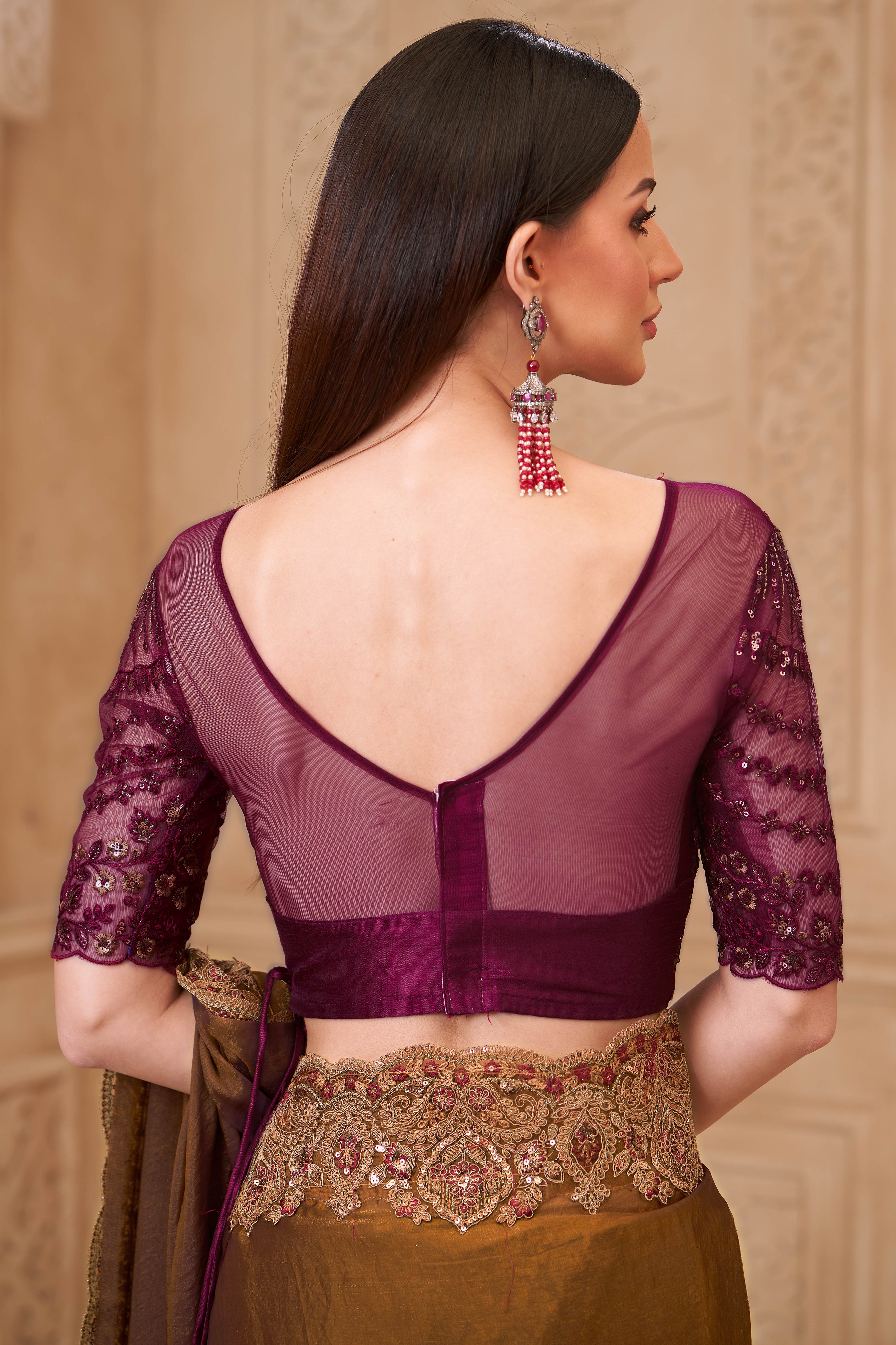 Shimmering Mehendi Green Georgette Saree with Graceful Thread Embellishment and Sequins - Image 6