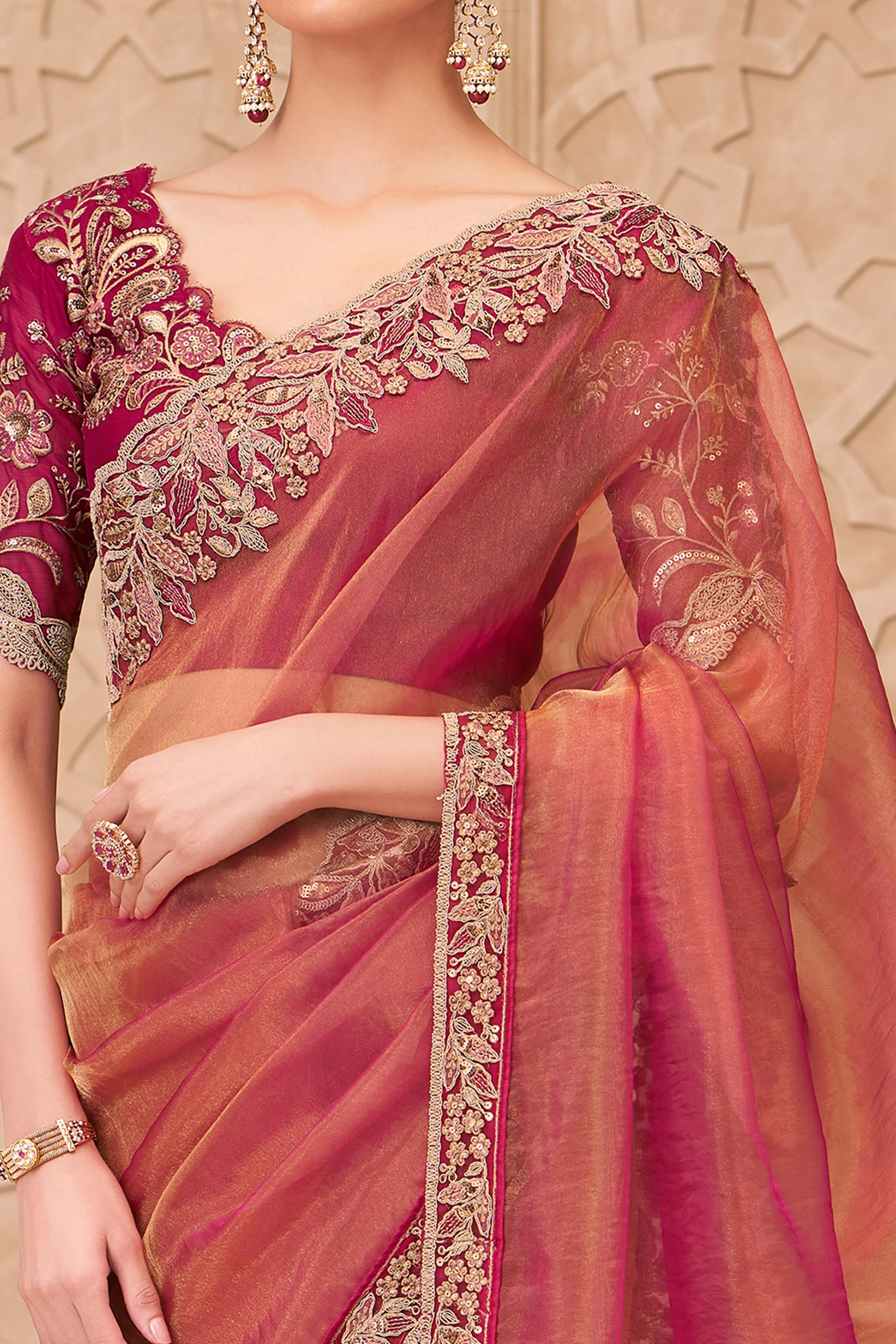 Shimmering Pink Georgette Saree with Graceful Thread Embellishment and Sequins - Image 2