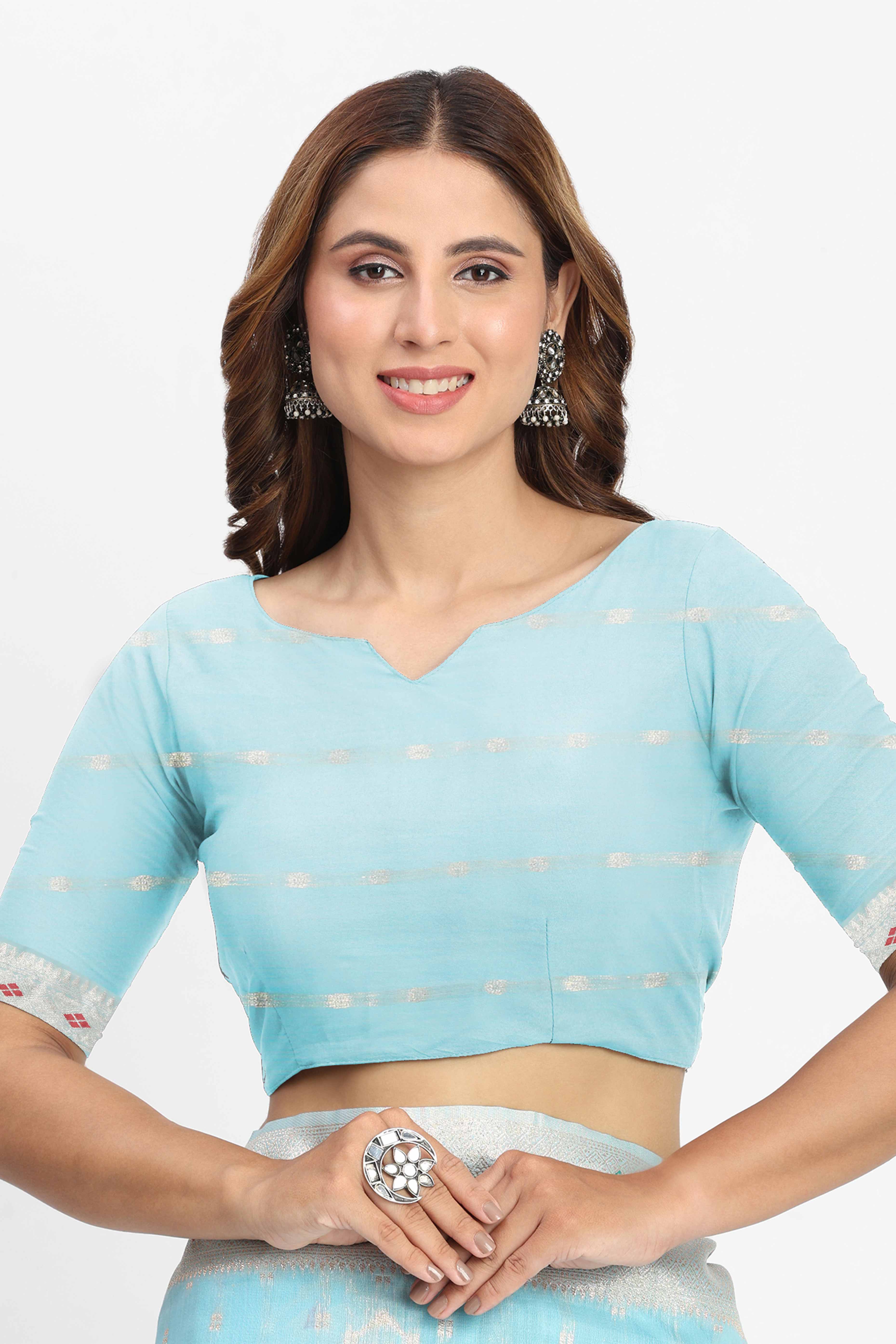 Shimmering Sky Blue linen Cotton Saree Embellished With Rich Zari Weaving And Tassels Pallu - Image 8