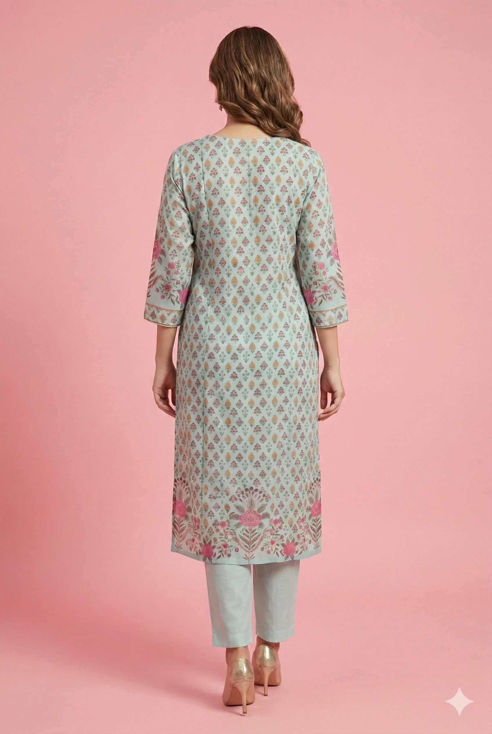 Sky Blue Floral Printed Muslin Straight Cut Salwar Suit for Casual to Festive Styling - Image 3