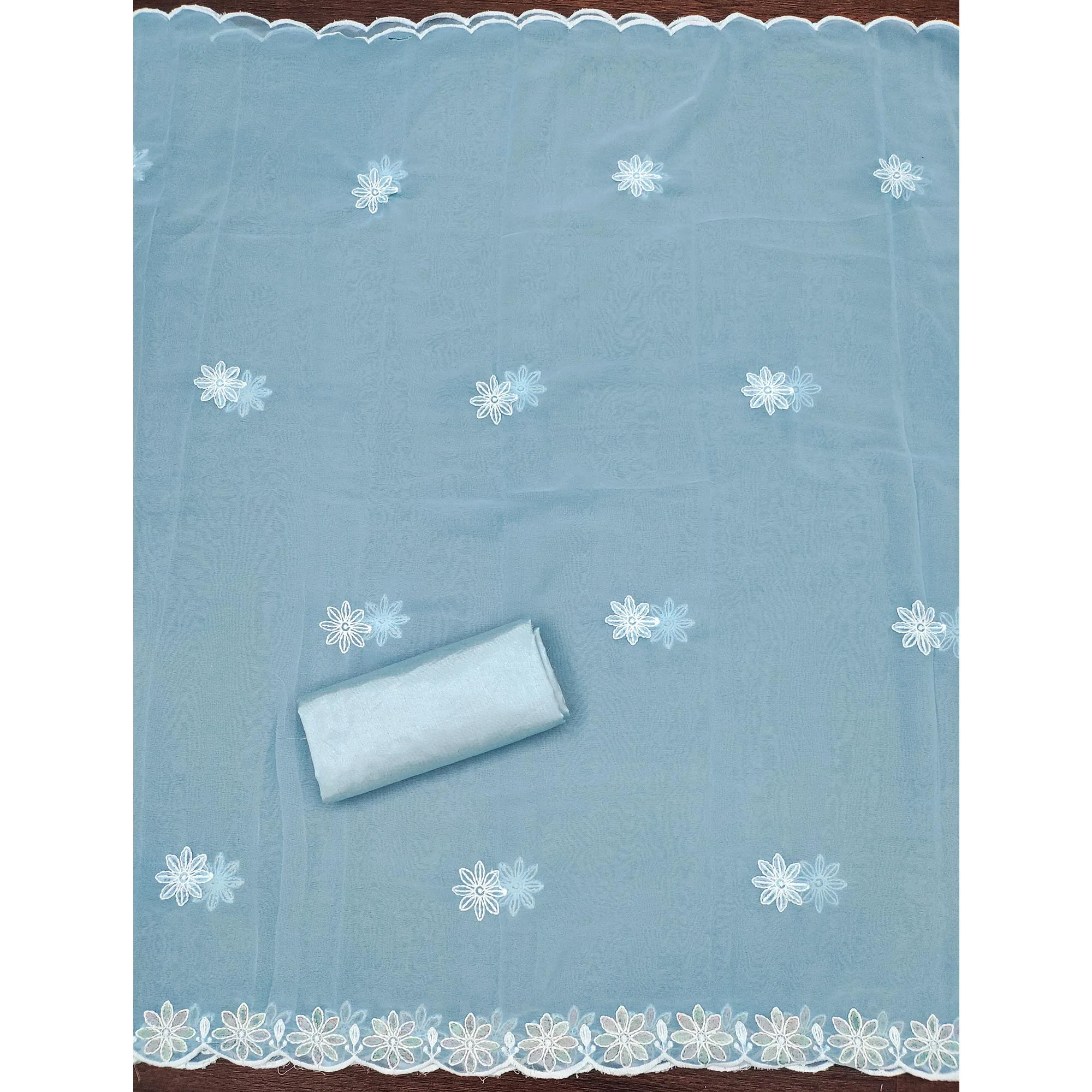Sky Blue Georgette Dress Material Highlighted With Paisley & Floral Thread Embroidery - Image 5