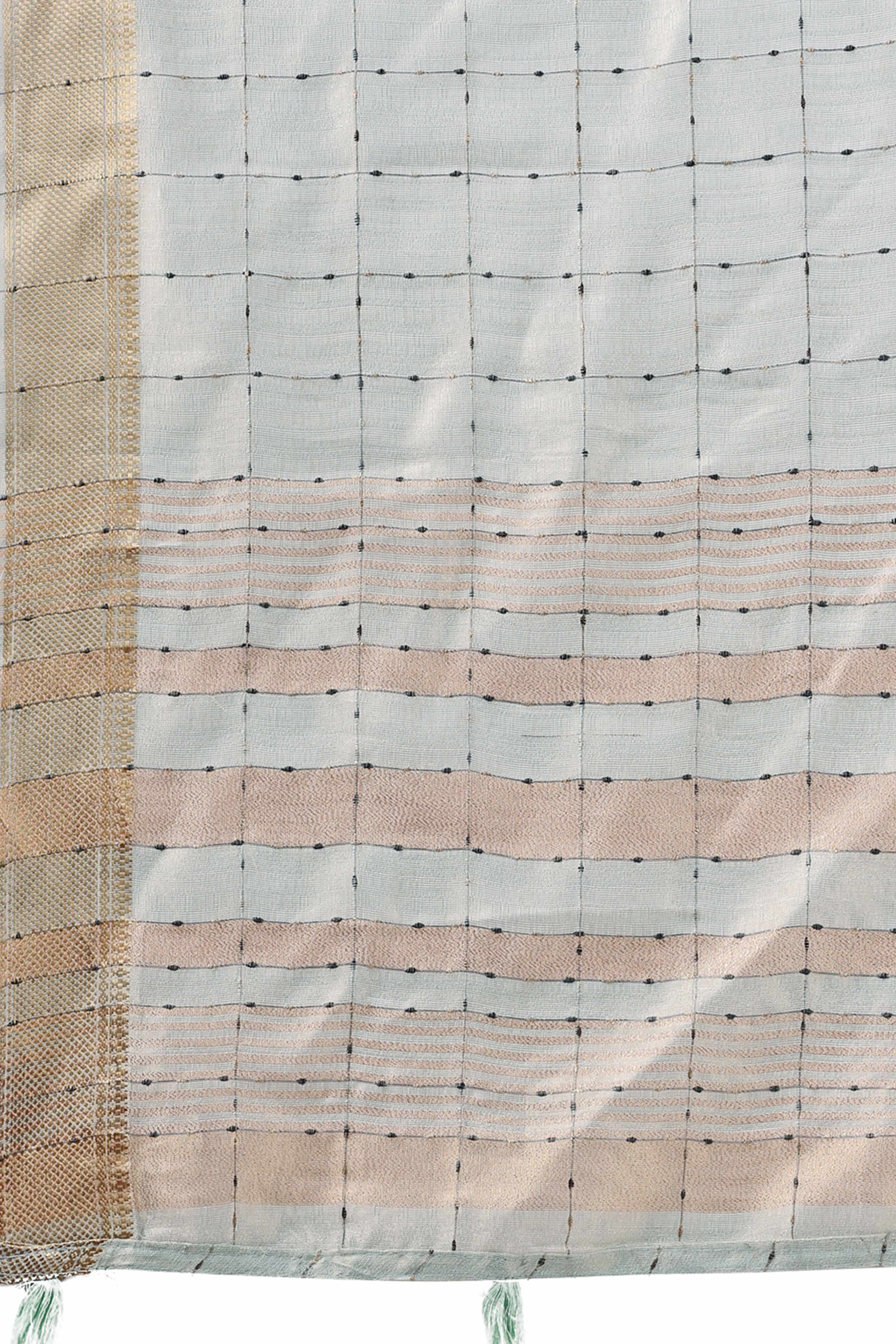 Sky Blue Lightweight Organza Saree with Rich Zari Checks Pattern - Image 7