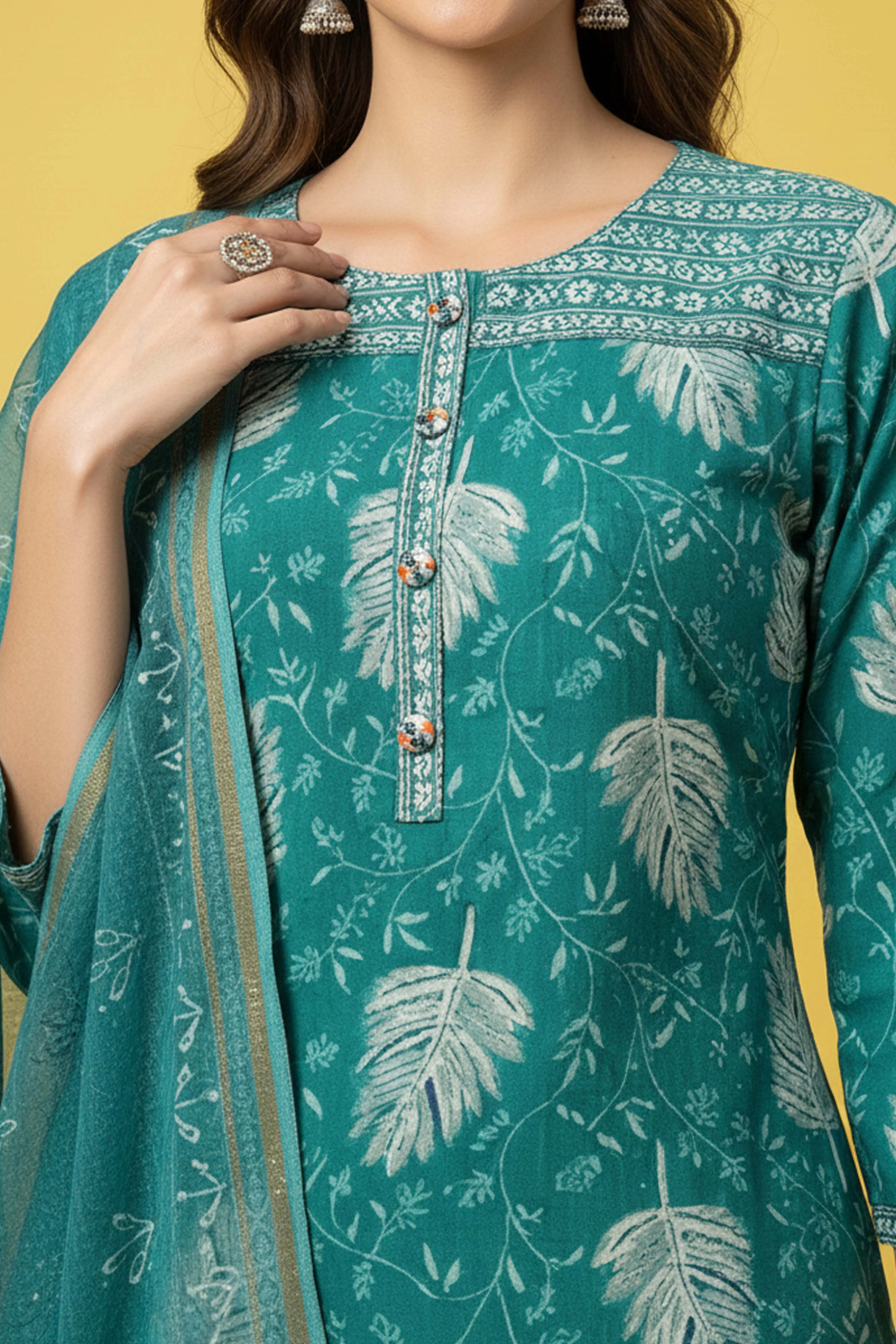 Sky Blue Rayon Straight Suit Set with Subtle Floral Motifs Crafted in Breathable Capsule Rayon - Image 2
