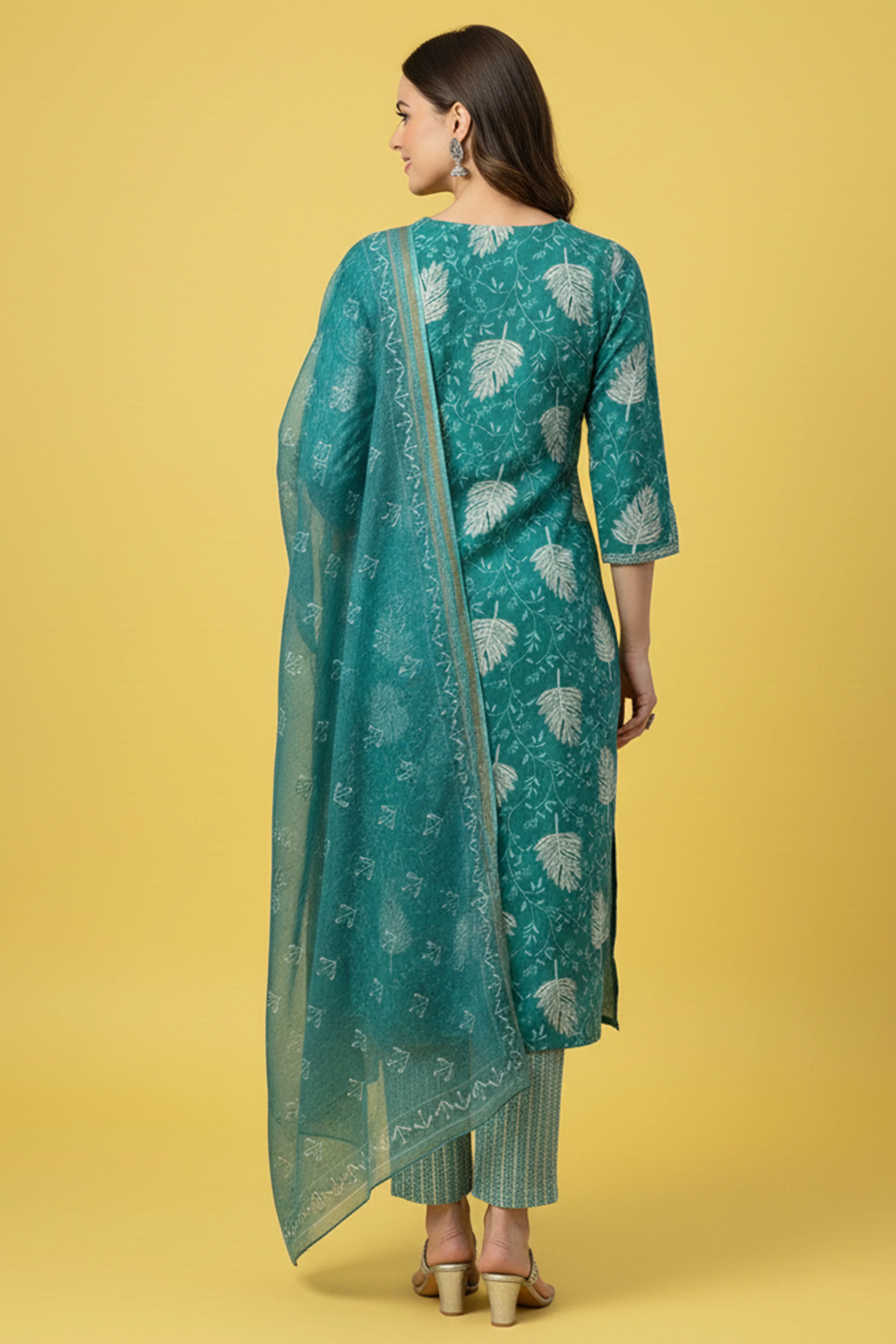 Sky Blue Rayon Straight Suit Set with Subtle Floral Motifs Crafted in Breathable Capsule Rayon - Image 3