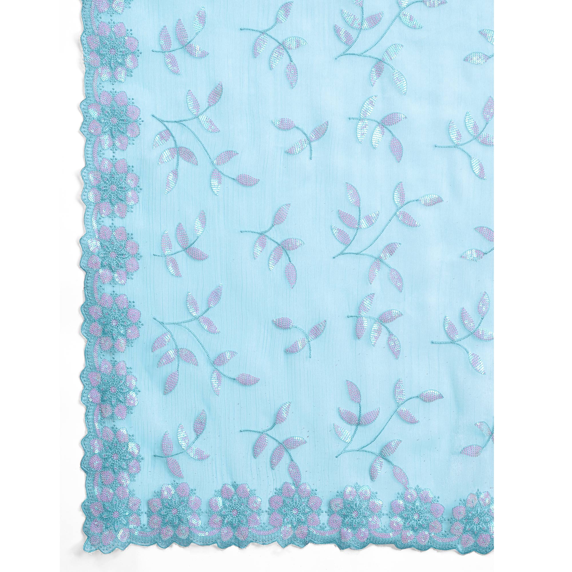 Sky Blue Sequins Embroidered Art Silk Saree - Image 9