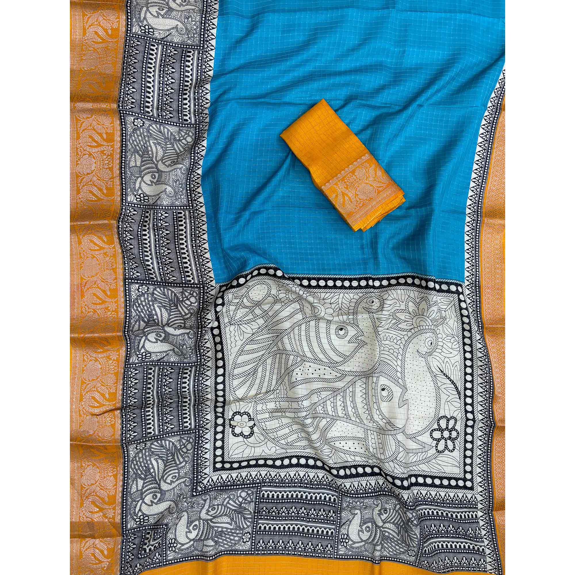 Sky Blue Zari Woven Dola Silk Saree - Image 3