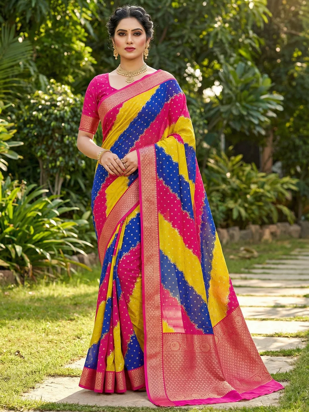 Soft Georgette Multicolor Saree with Stylish Stripes and Zari Border