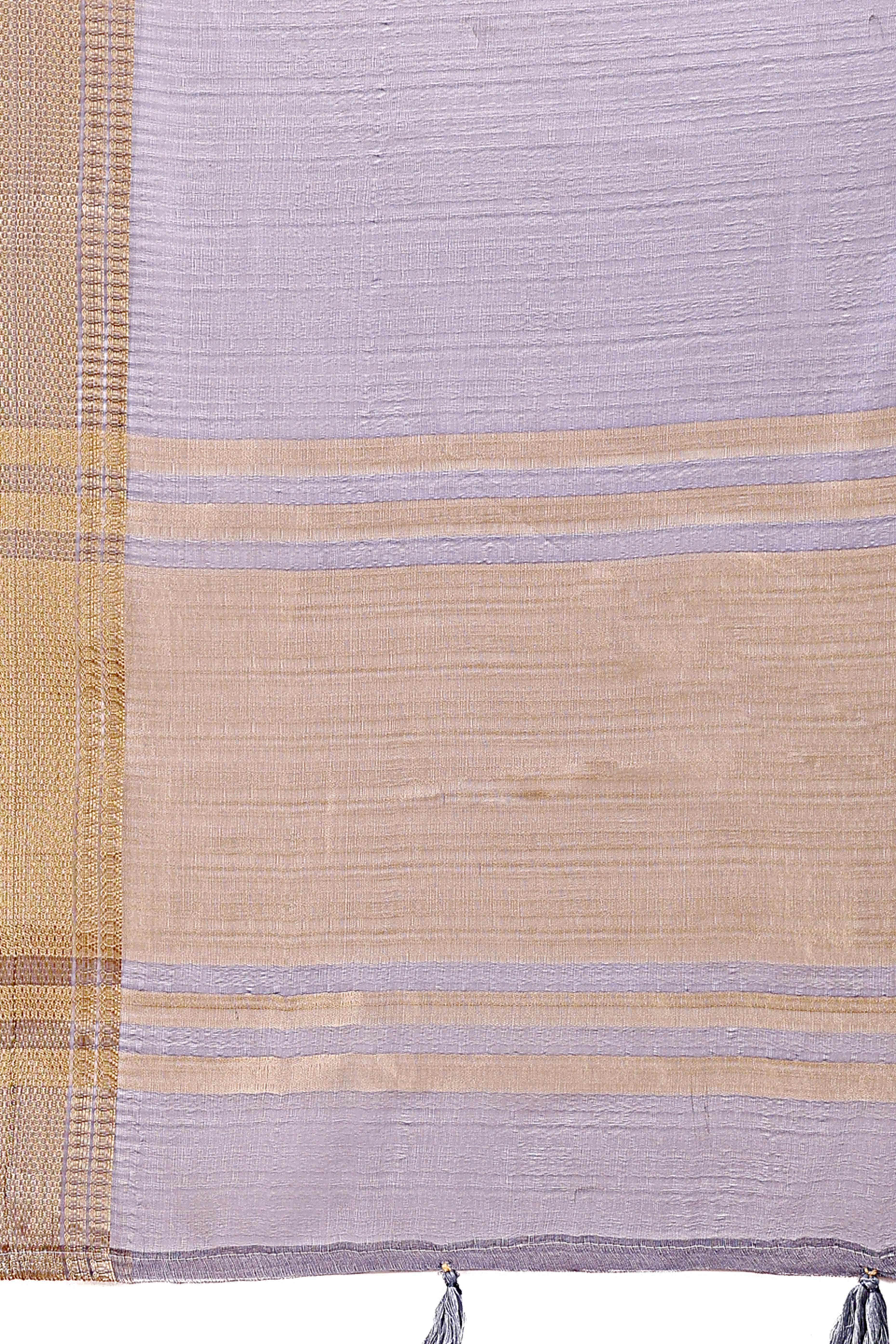 Soft Grey Organza Saree with Detailed Zari Woven Edging - Image 6