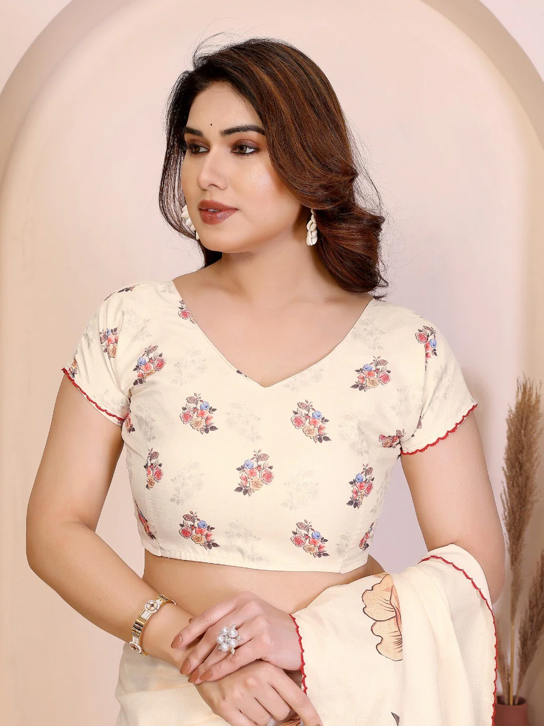Sophisticated Cream Manipuri Cotton Silk Saree Enhanced With Vibrant Floral Digital Prints - Image 2