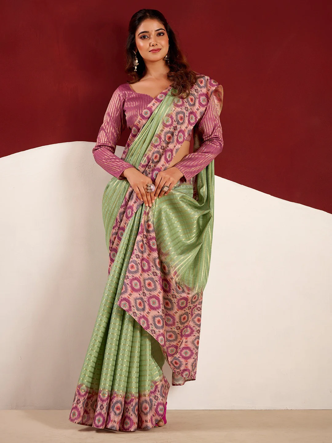 Sophisticated Green Tussar Silk Saree With Rich Golden Zari Weaving Stripes - Image 3