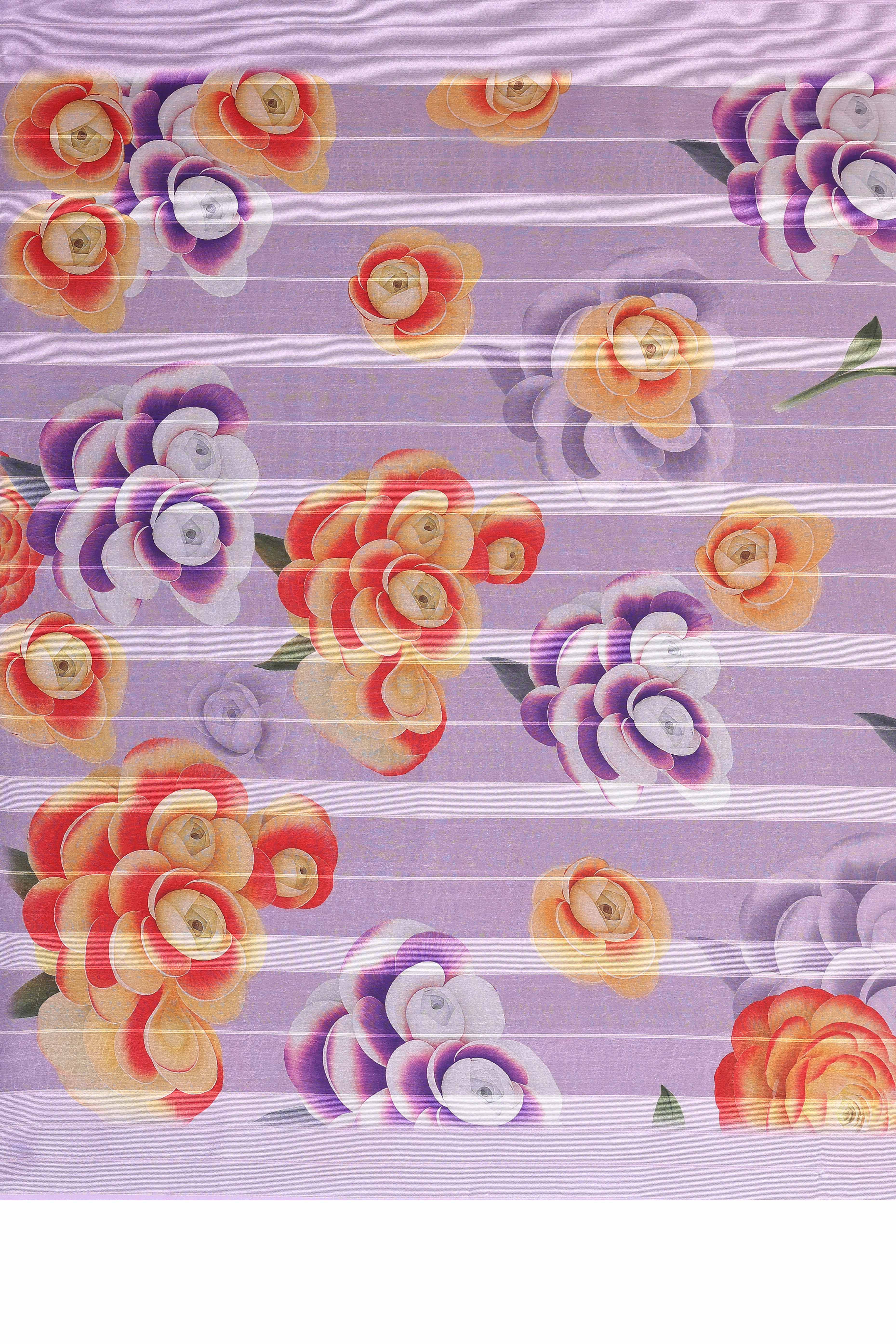 Sophisticated Lavender Floral Digital Print Georgettte Saree With Zari Touch & Striped Design - Image 6