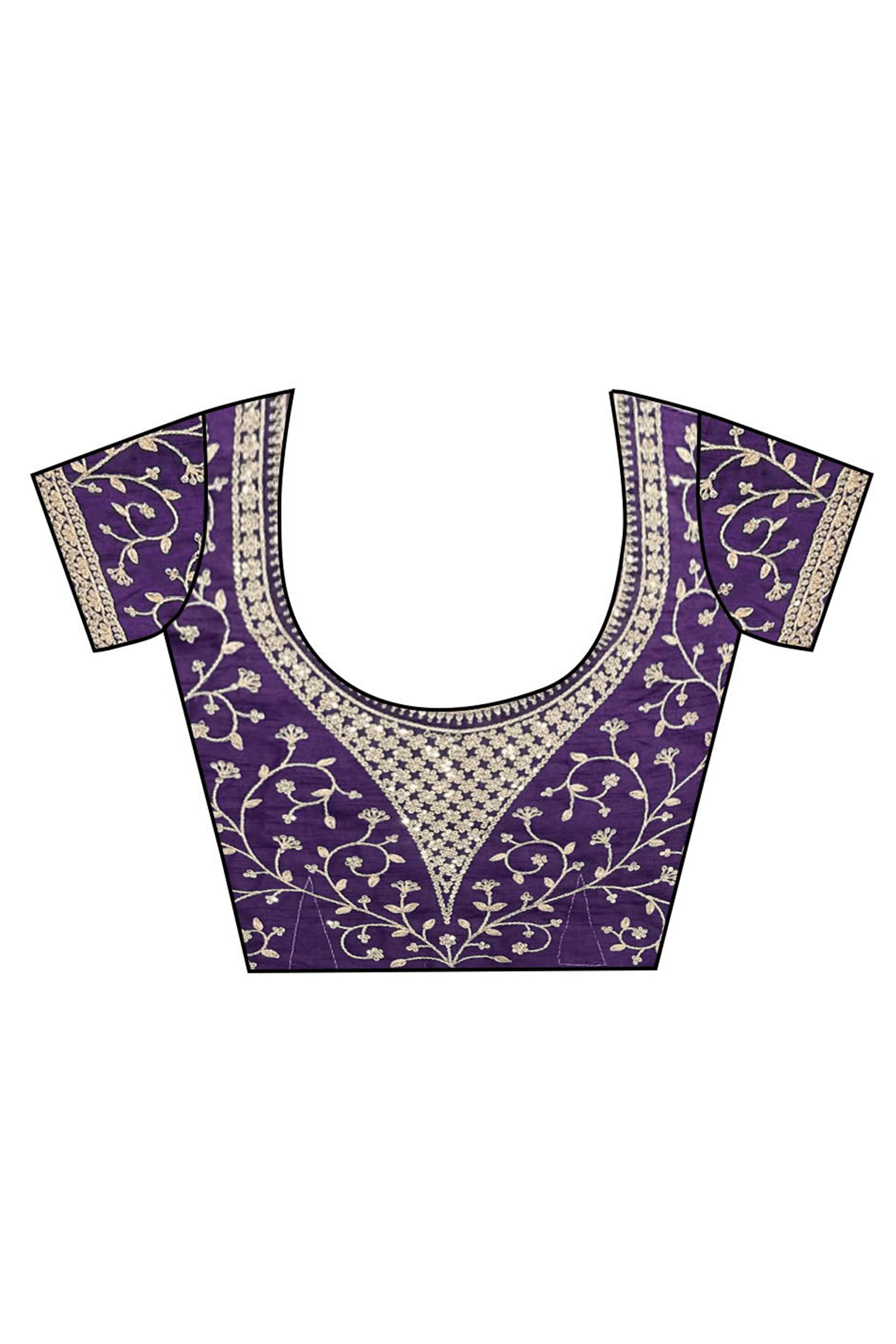 Sophisticated Lavender Solid Moss Orgnaza Saree With Intricate Cording Sequins Embroidery Border - Image 7