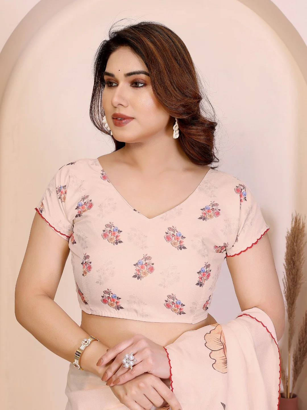 Sophisticated Light Peach Manipuri Cotton Silk Saree Enhanced With Vibrant Floral Digital Prints - Image 2