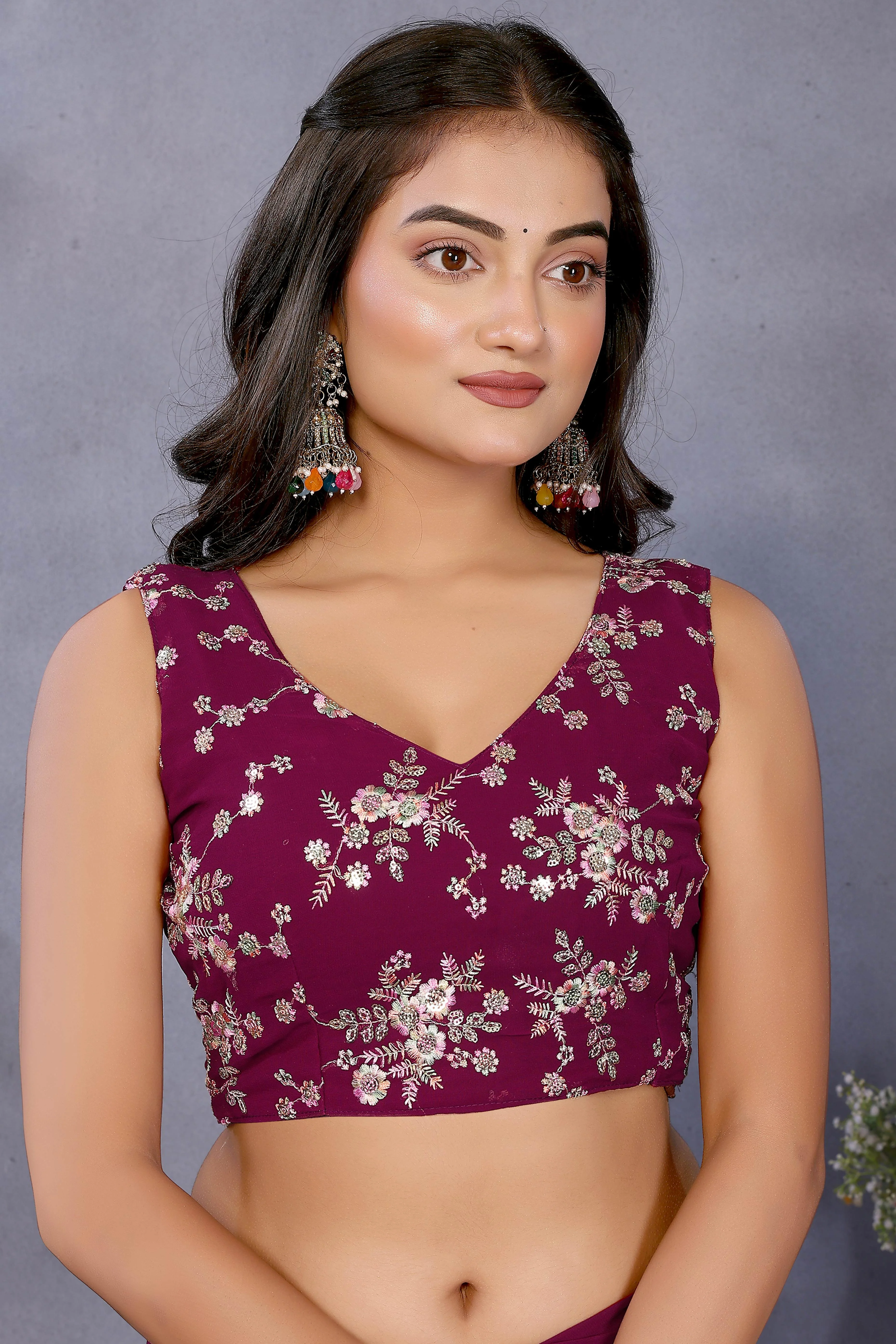 Sophisticated Purple Party Wear Saree in Georgette Fabric With Embellished Blouse - Image 7