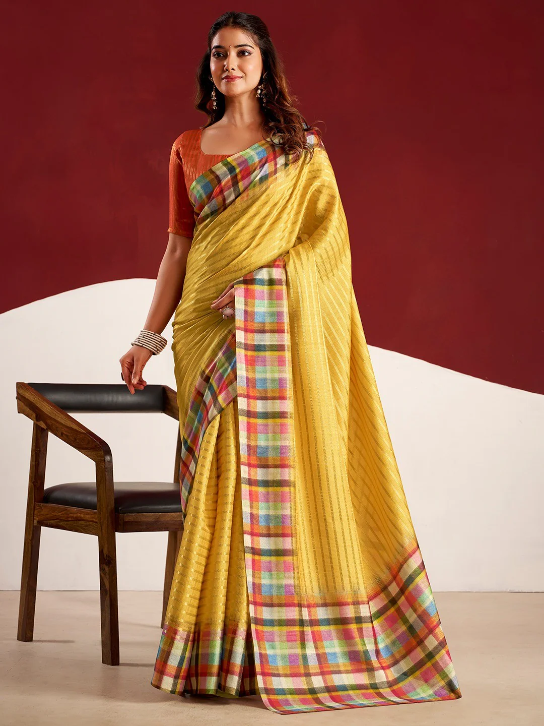 Sophisticated Yellow Tussar Silk Saree With Rich Golden Zari Weaving Stripes