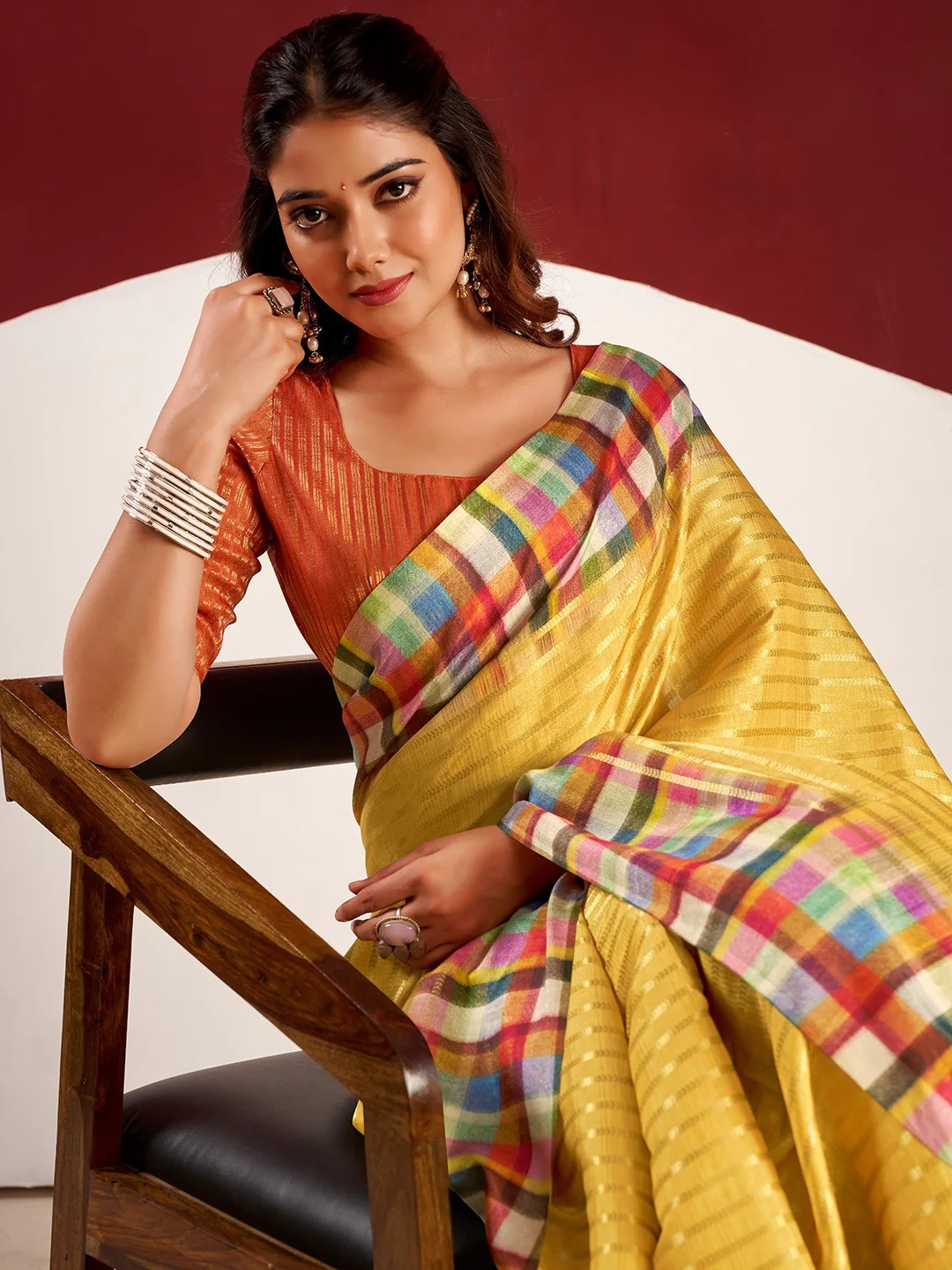 Sophisticated Yellow Tussar Silk Saree With Rich Golden Zari Weaving Stripes - Image 3