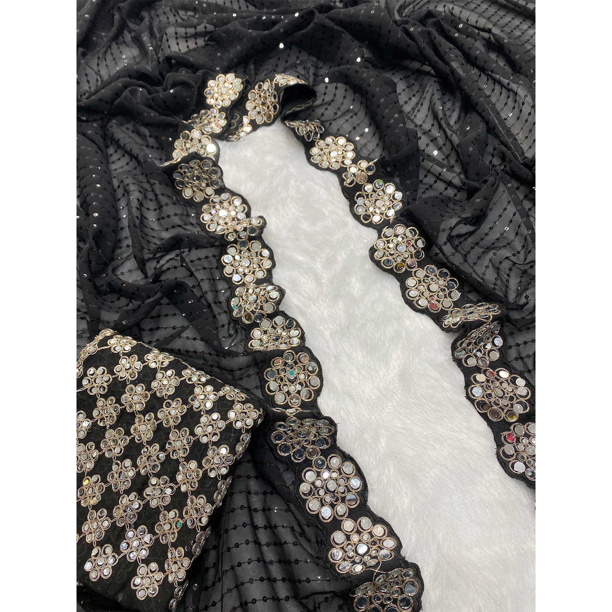 Stunning Black Georgette Party Wear Saree Adorned with Heavy Sequins Embellishment - Image 3