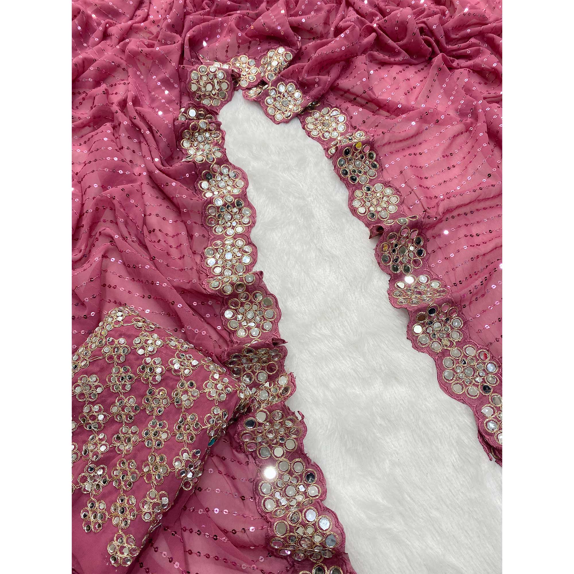 Stunning Pink Georgette Party Wear Saree Adorned with Heavy Sequins Embellishment - Image 3